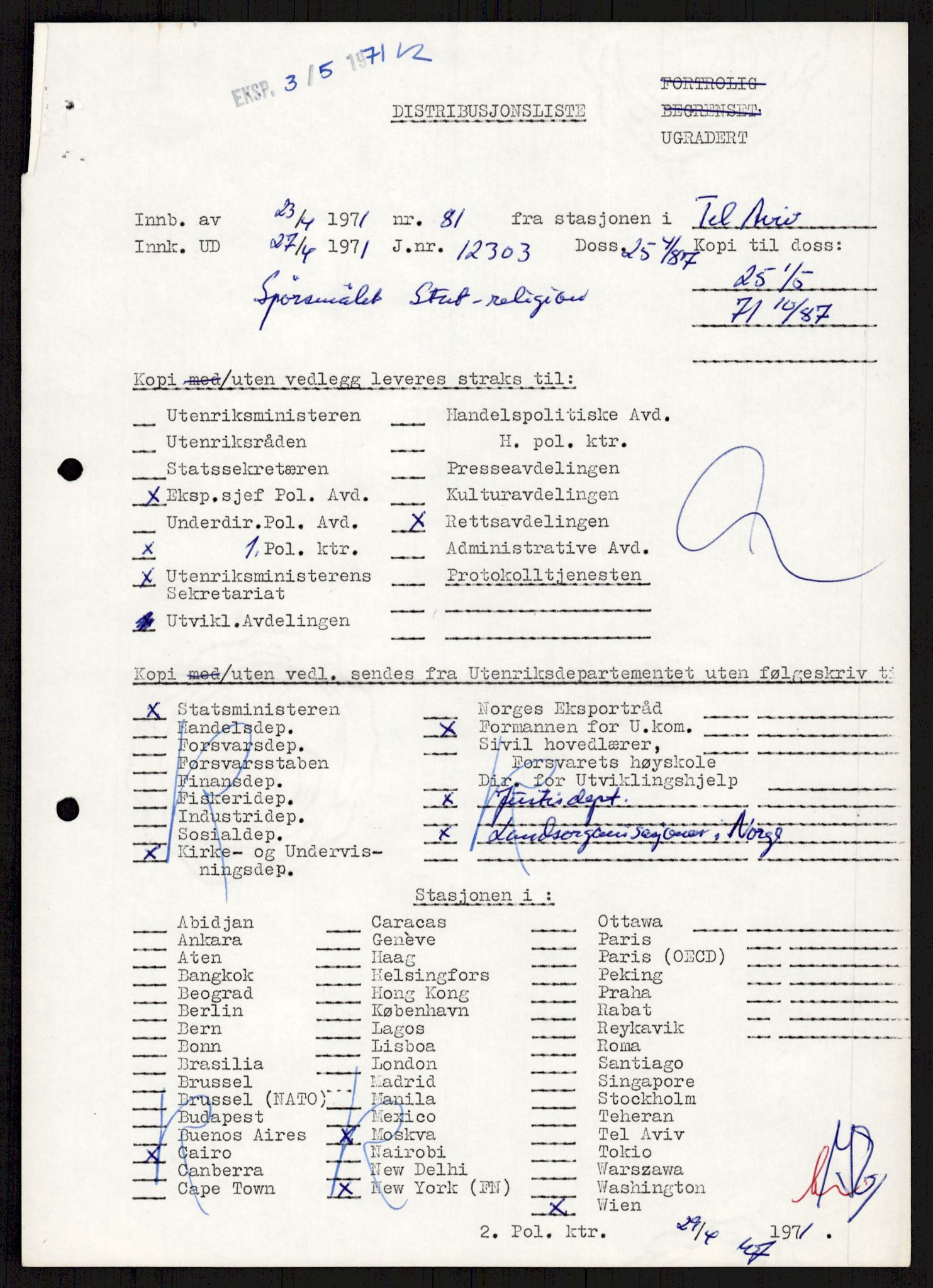 Utenriksdepartementet, hovedarkiv, AV/RA-S-6794/D/Db/Dba/L0776/0003: Verdenspolitikk. Fremmede staters politikk (G.L.) / Israel: Politikk (2 mapper), 1970-1972, p. 217