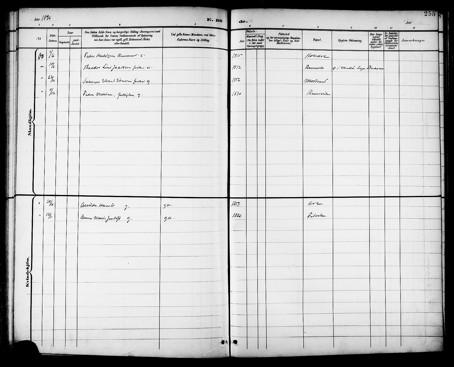 Ministerialprotokoller, klokkerbøker og fødselsregistre - Nordland, AV/SAT-A-1459/882/L1179: Parish register (official) no. 882A01, 1886-1898, p. 255