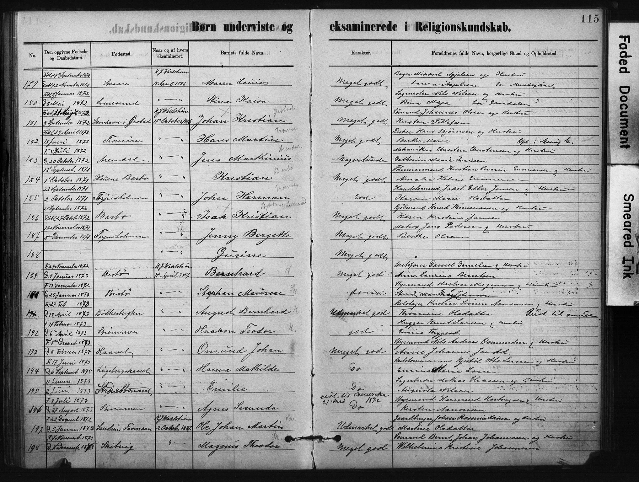 Metodistmenigheten, Arendal, SAK/1292-0011/F/Fa/L0004: Dissenter register no. F-4, 1883-1892, p. 115