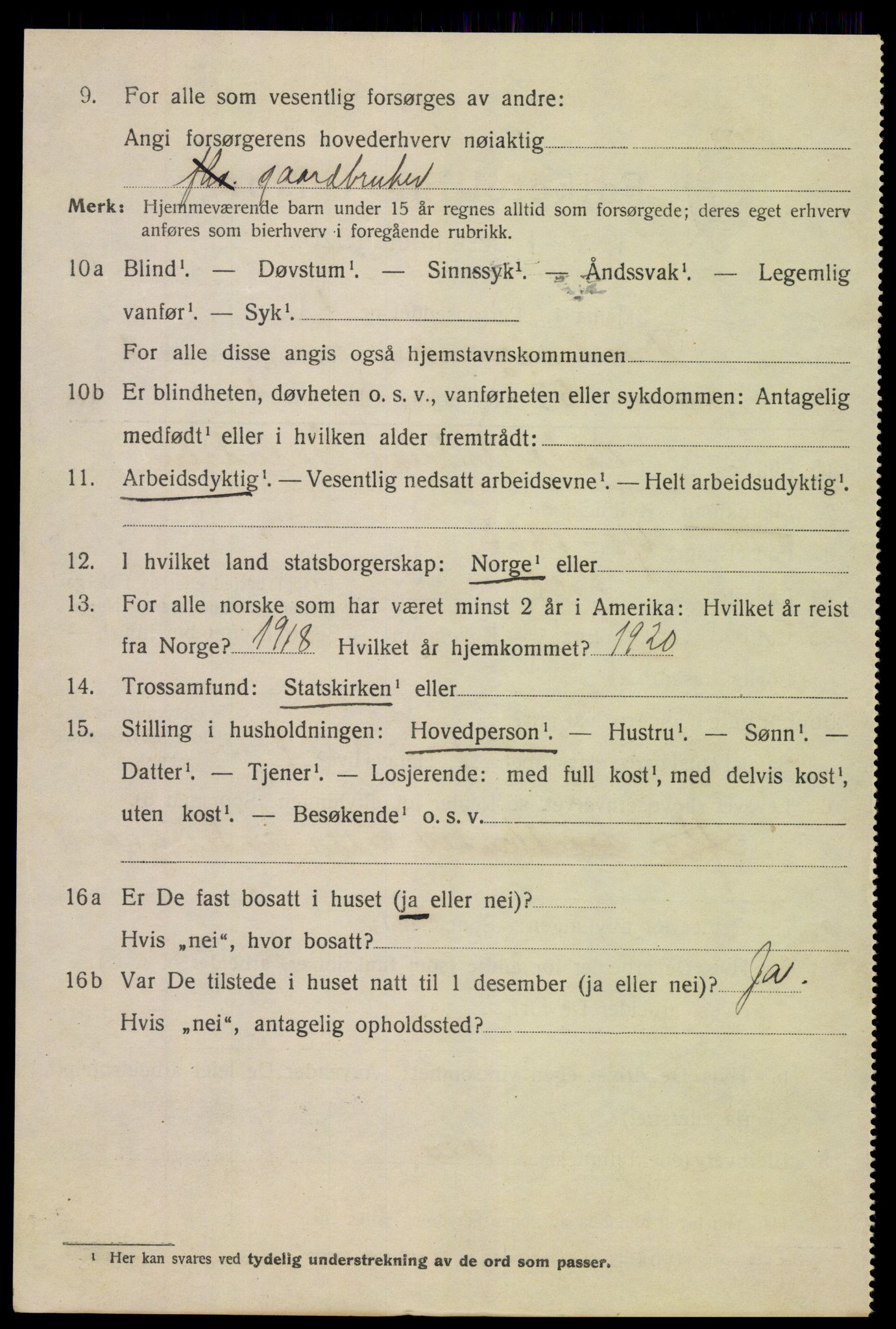 SAK, 1920 census for Tvedestrand, 1920, p. 1964