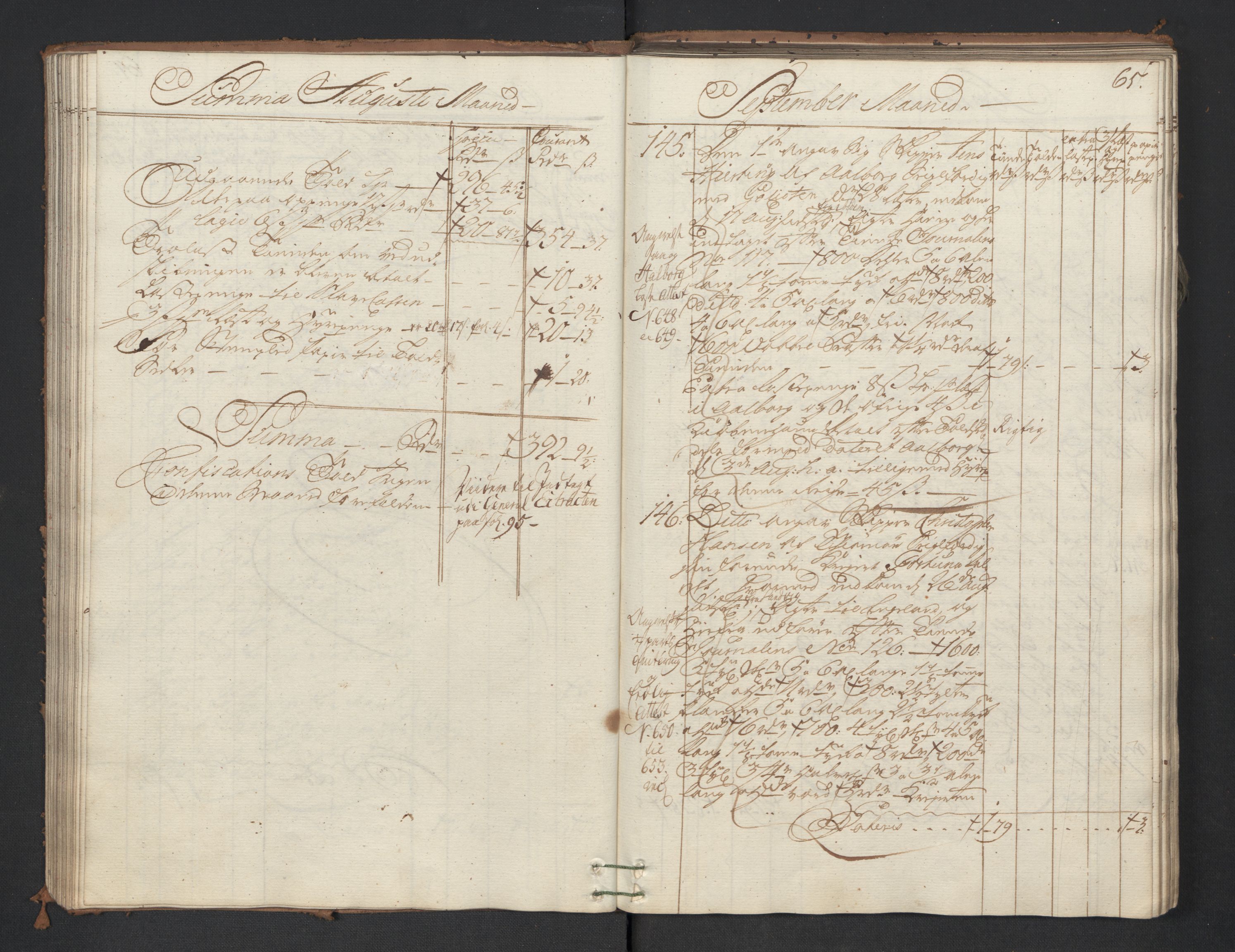 Generaltollkammeret, tollregnskaper, AV/RA-EA-5490/R01/L0047/0001: Tollregnskaper Fredrikshald / Utgående hovedtollbok, 1762, p. 64b-65a