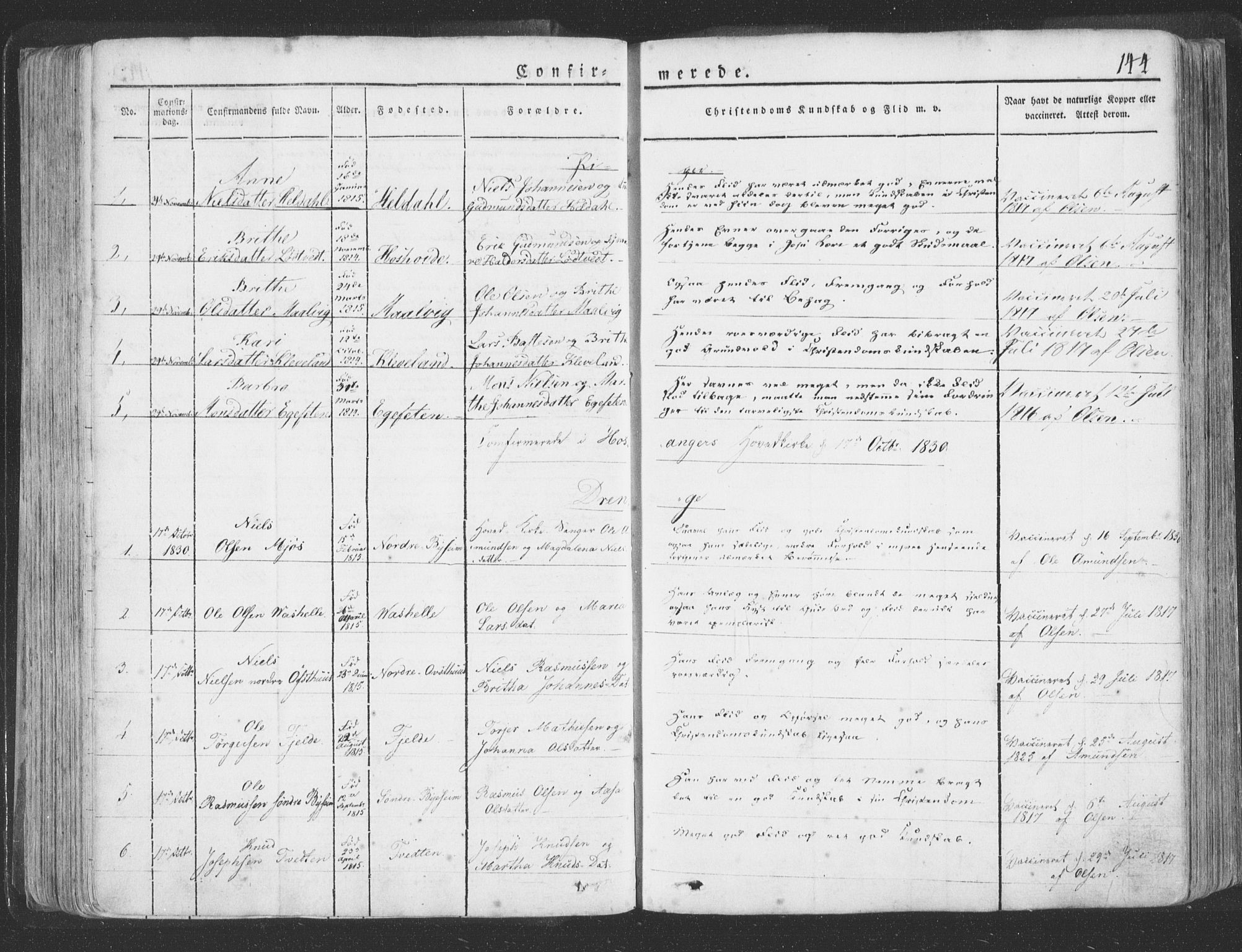 Hosanger sokneprestembete, AV/SAB-A-75801/H/Haa: Parish register (official) no. A 6, 1824-1835, p. 144