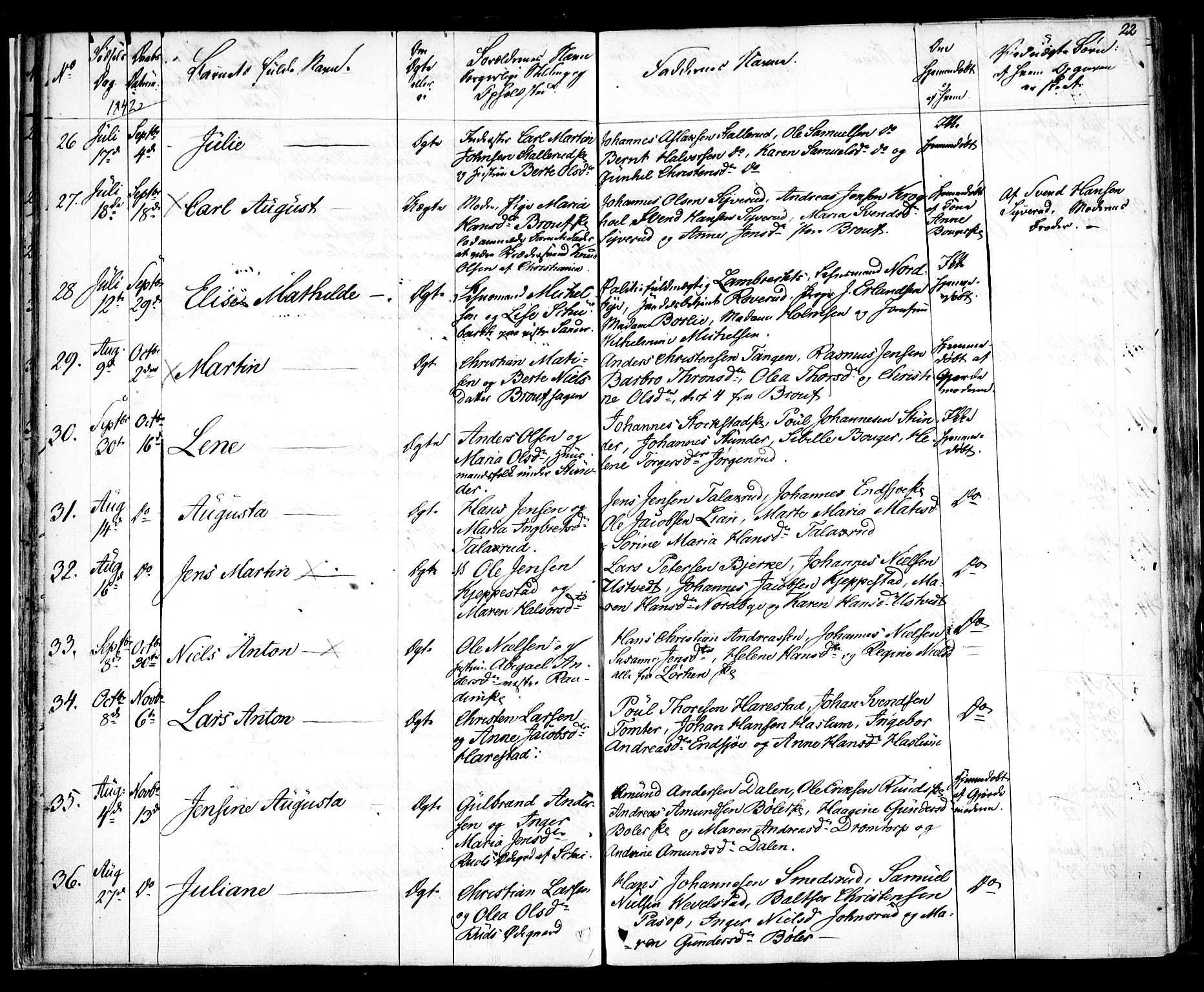 Kråkstad prestekontor Kirkebøker, SAO/A-10125a/F/Fa/L0005: Parish register (official) no. I 5, 1837-1847, p. 22