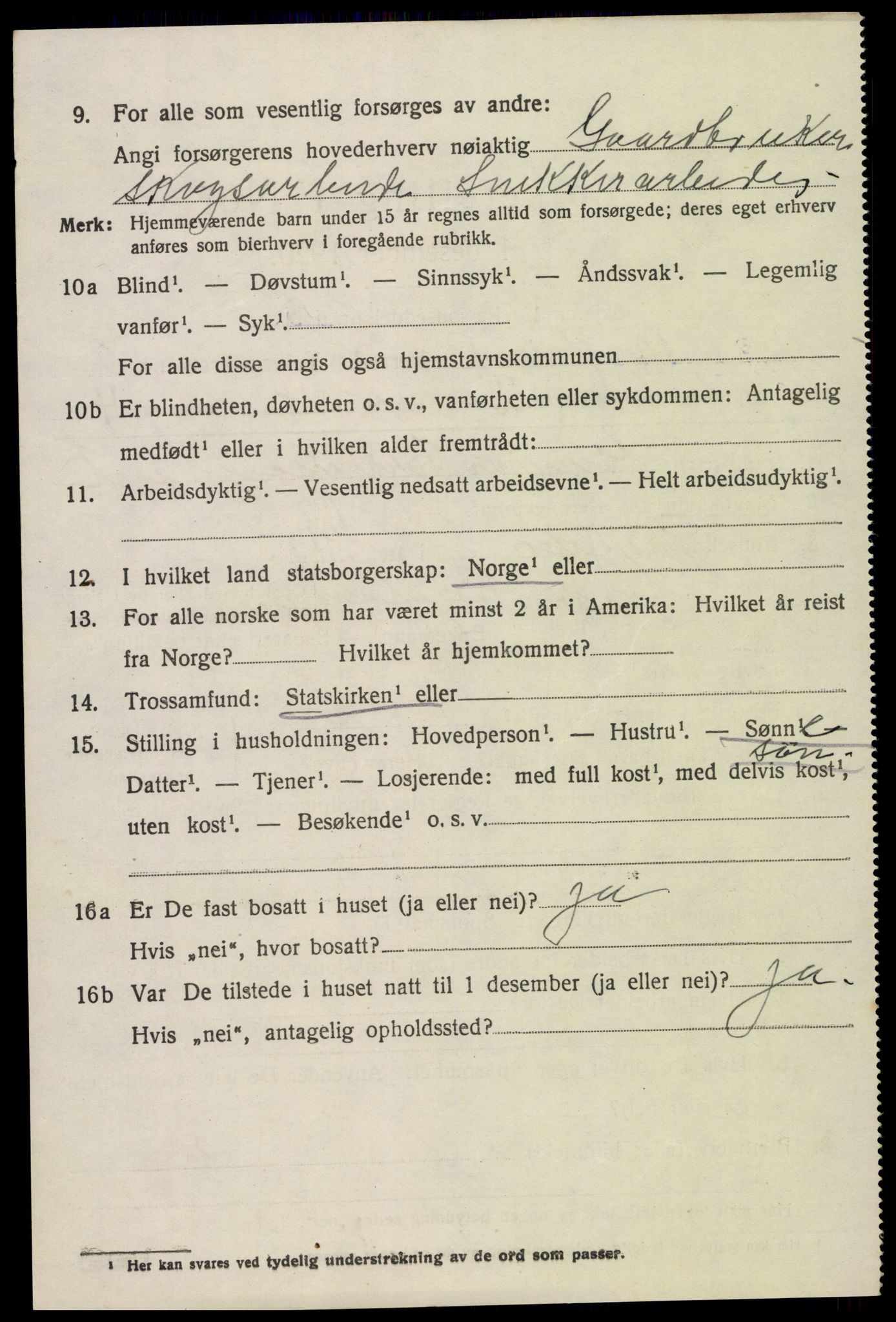 SAK, 1920 census for Bygland, 1920, p. 1448