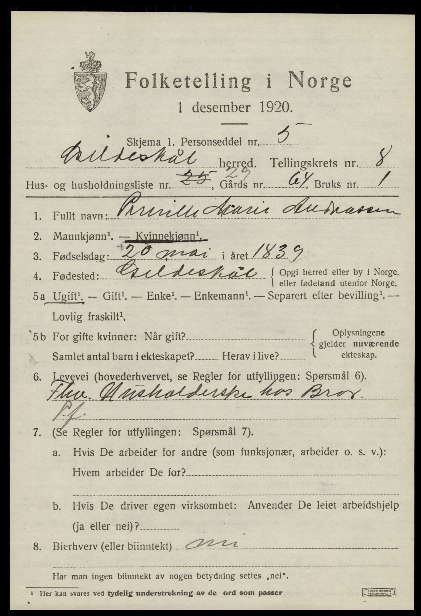 SAT, 1920 census for Gildeskål, 1920, p. 5756