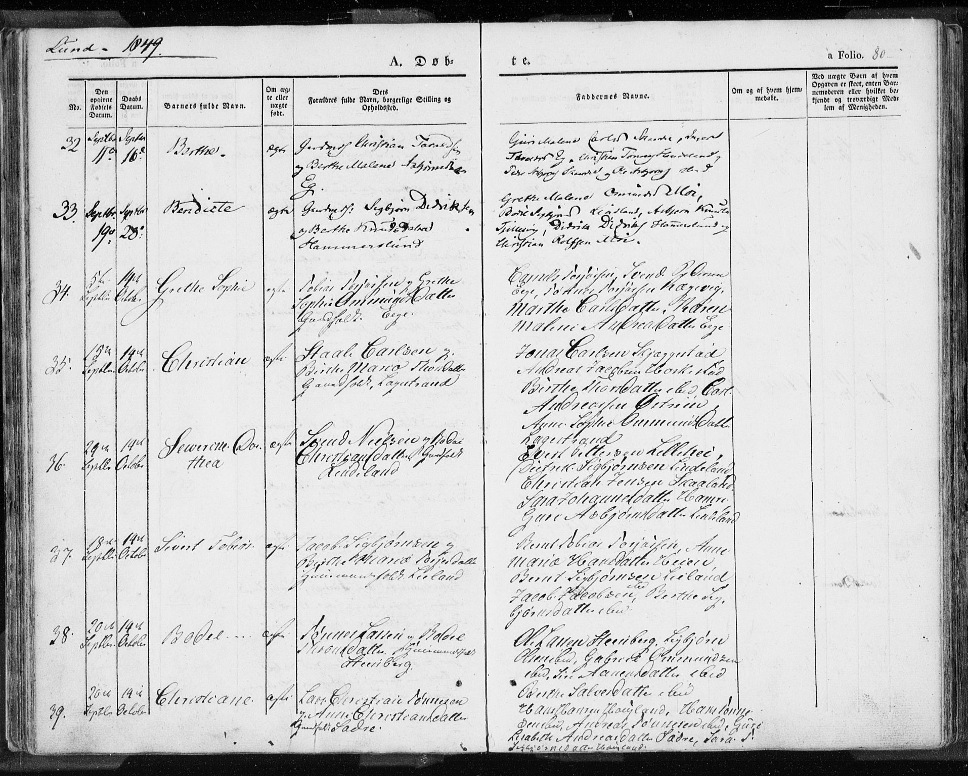 Lund sokneprestkontor, AV/SAST-A-101809/S06/L0007: Parish register (official) no. A 7.1, 1833-1854, p. 80