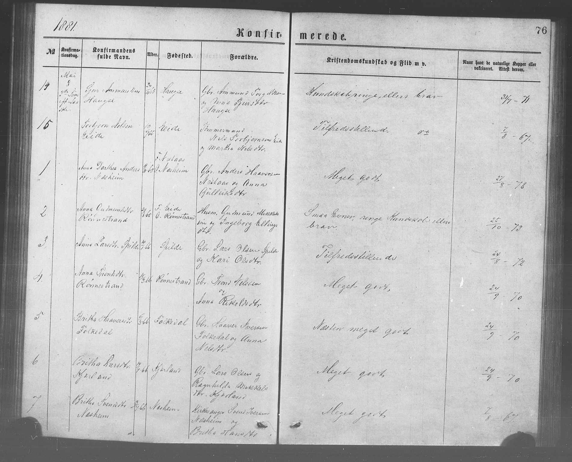 Ulvik sokneprestembete, AV/SAB-A-78801/H/Haa: Parish register (official) no. A 17, 1873-1891, p. 76