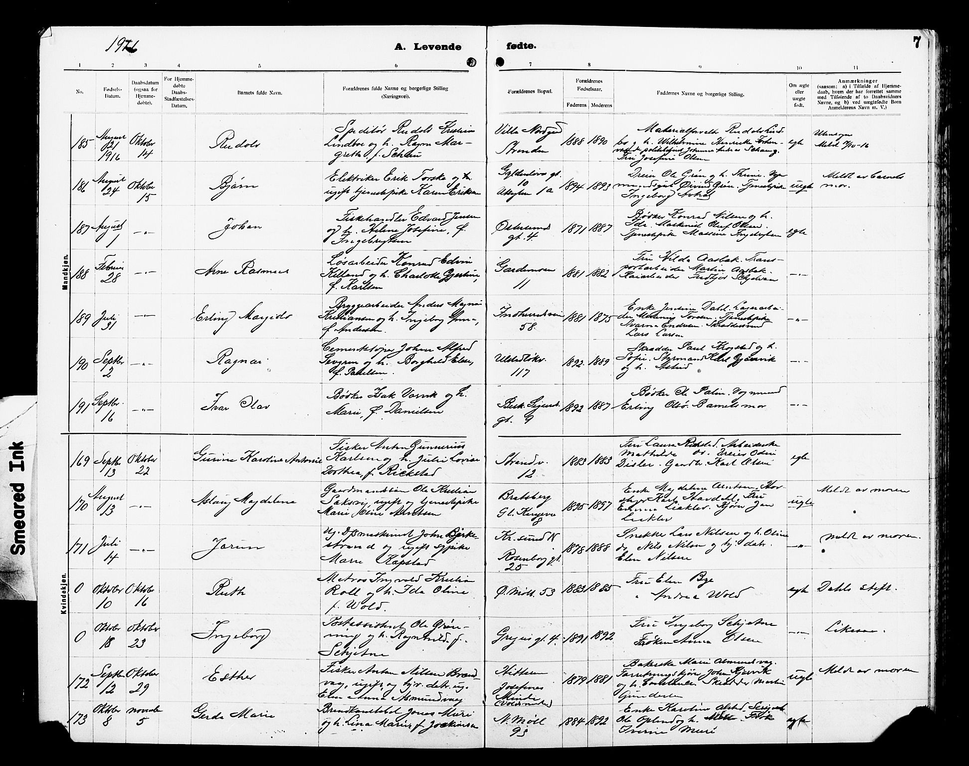 Ministerialprotokoller, klokkerbøker og fødselsregistre - Sør-Trøndelag, SAT/A-1456/605/L0256: Parish register (copy) no. 605C03, 1916-1920, p. 7
