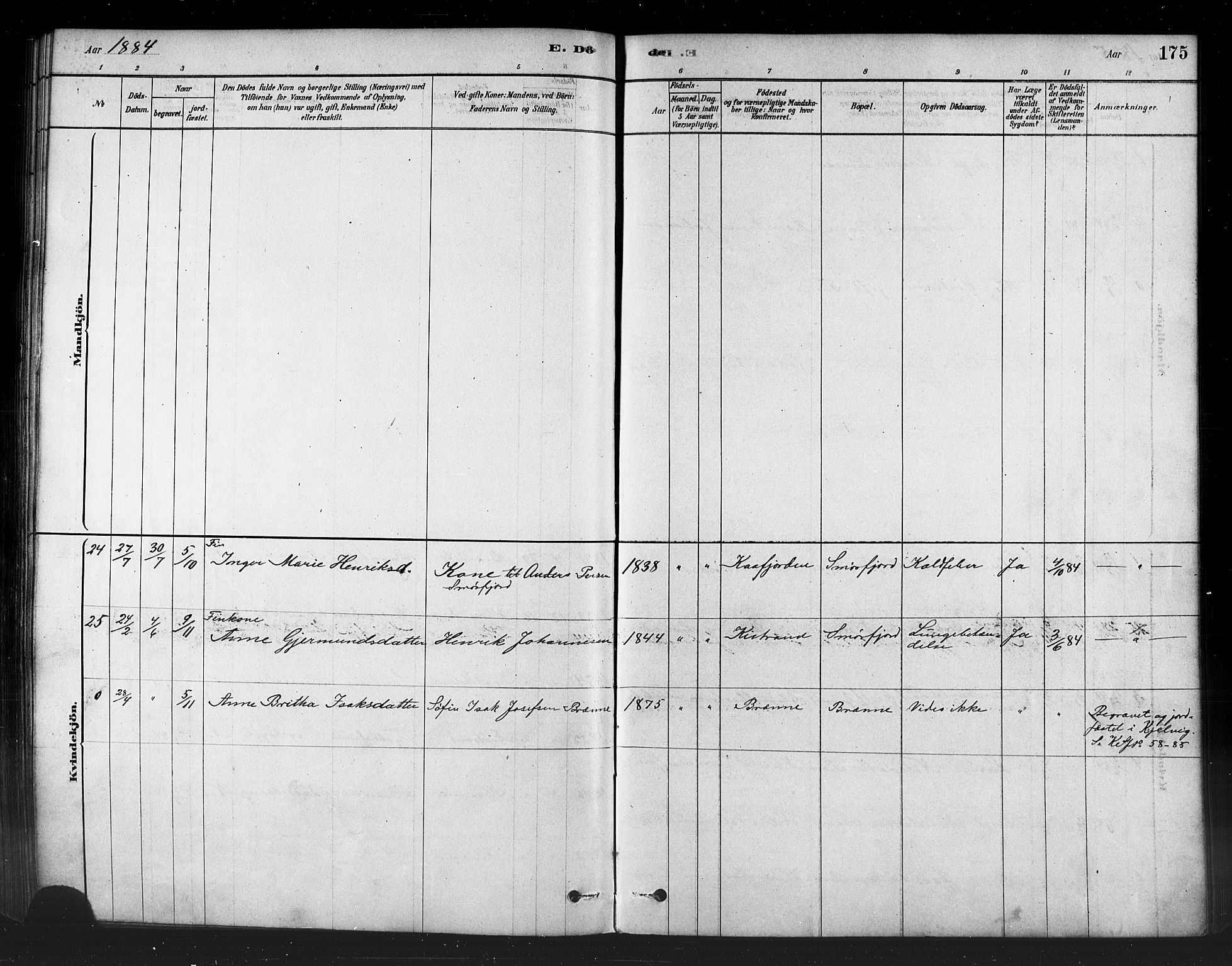 Kistrand/Porsanger sokneprestembete, SATØ/S-1351/H/Ha/L0007.kirke: Parish register (official) no. 7, 1881-1889, p. 175