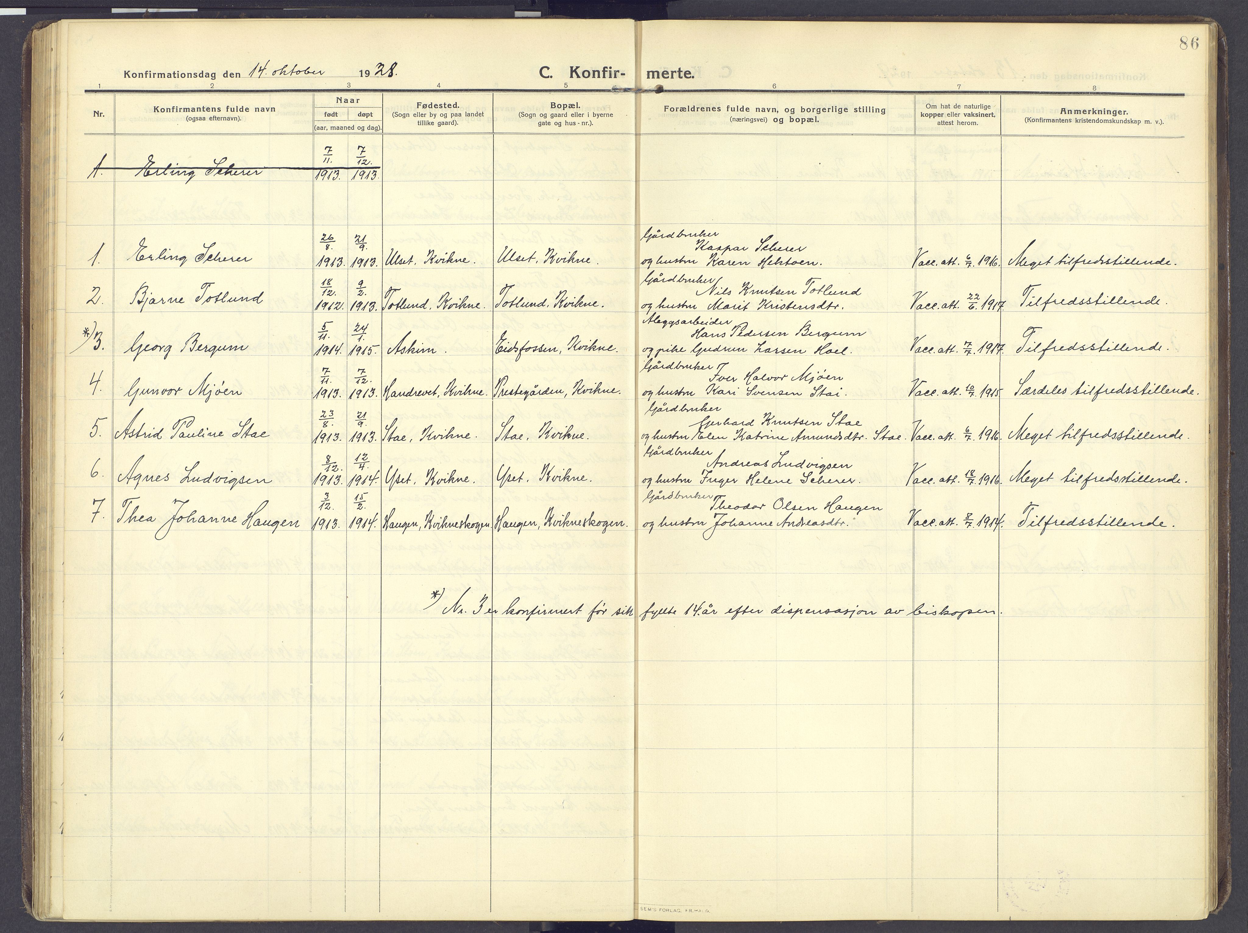 Kvikne prestekontor, SAH/PREST-064/H/Ha/Haa/L0009: Parish register (official) no. 9, 1911-1942, p. 86