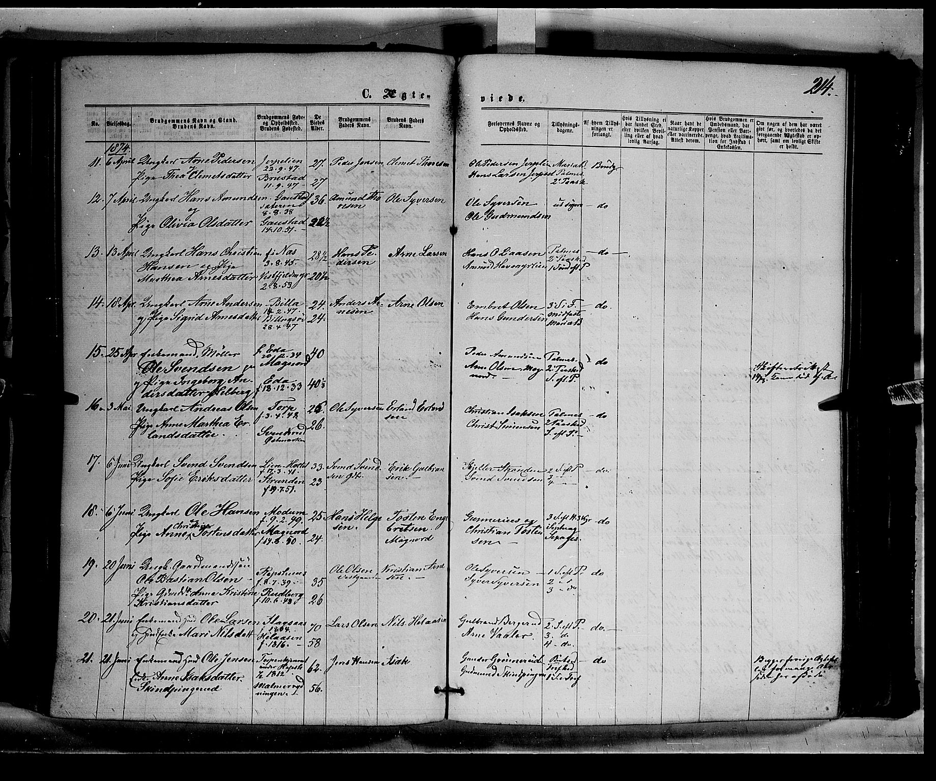 Eidskog prestekontor, AV/SAH-PREST-026/H/Ha/Haa/L0002: Parish register (official) no. 2, 1867-1878, p. 214