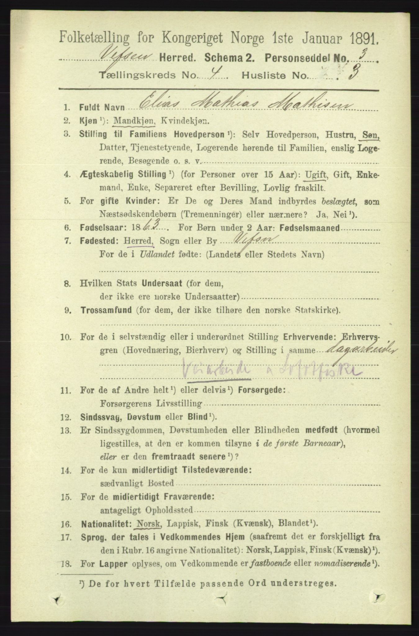 RA, 1891 census for 1824 Vefsn, 1891, p. 1640