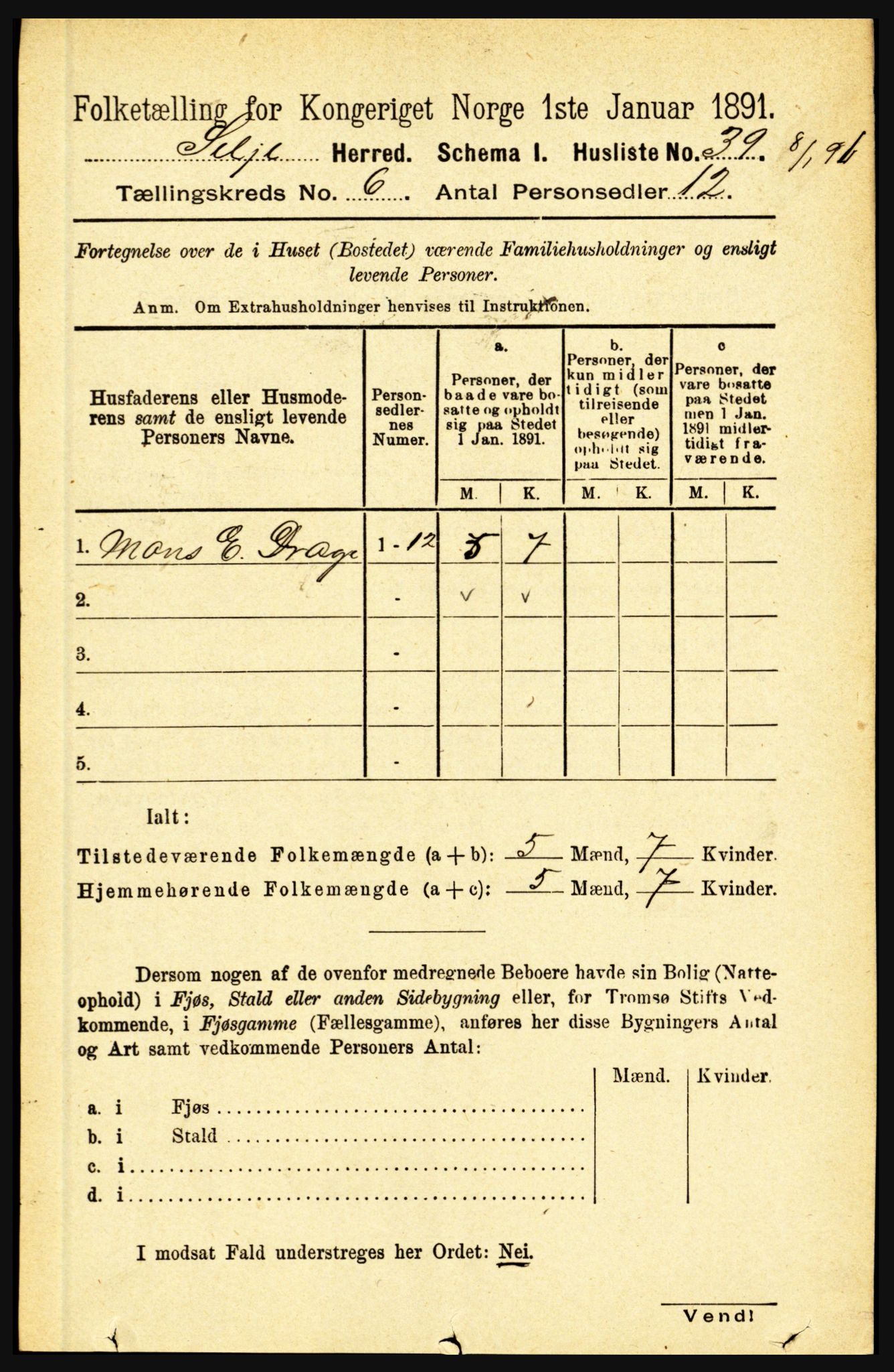 RA, 1891 census for 1441 Selje, 1891, p. 1655