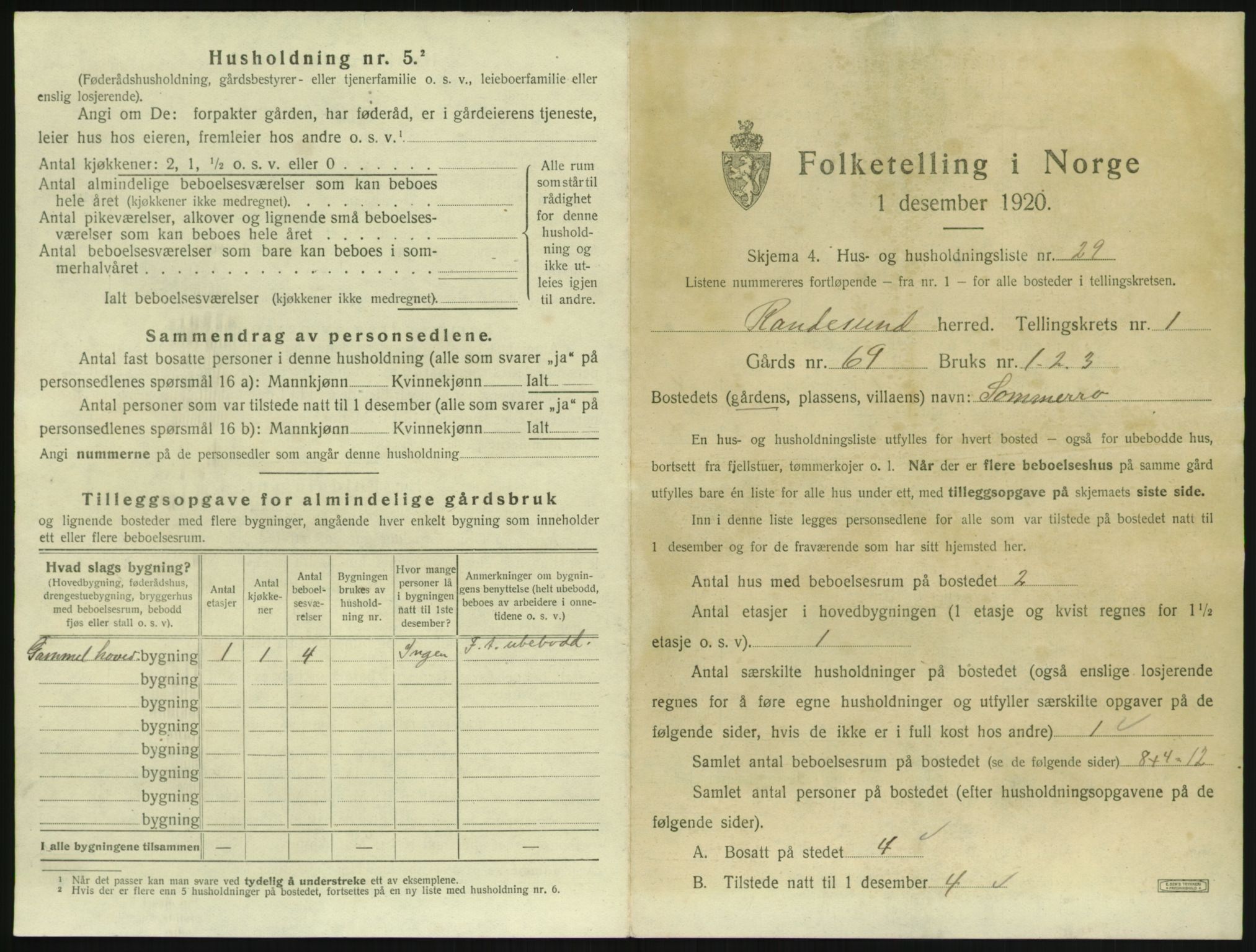 SAK, 1920 census for Randesund, 1920, p. 88