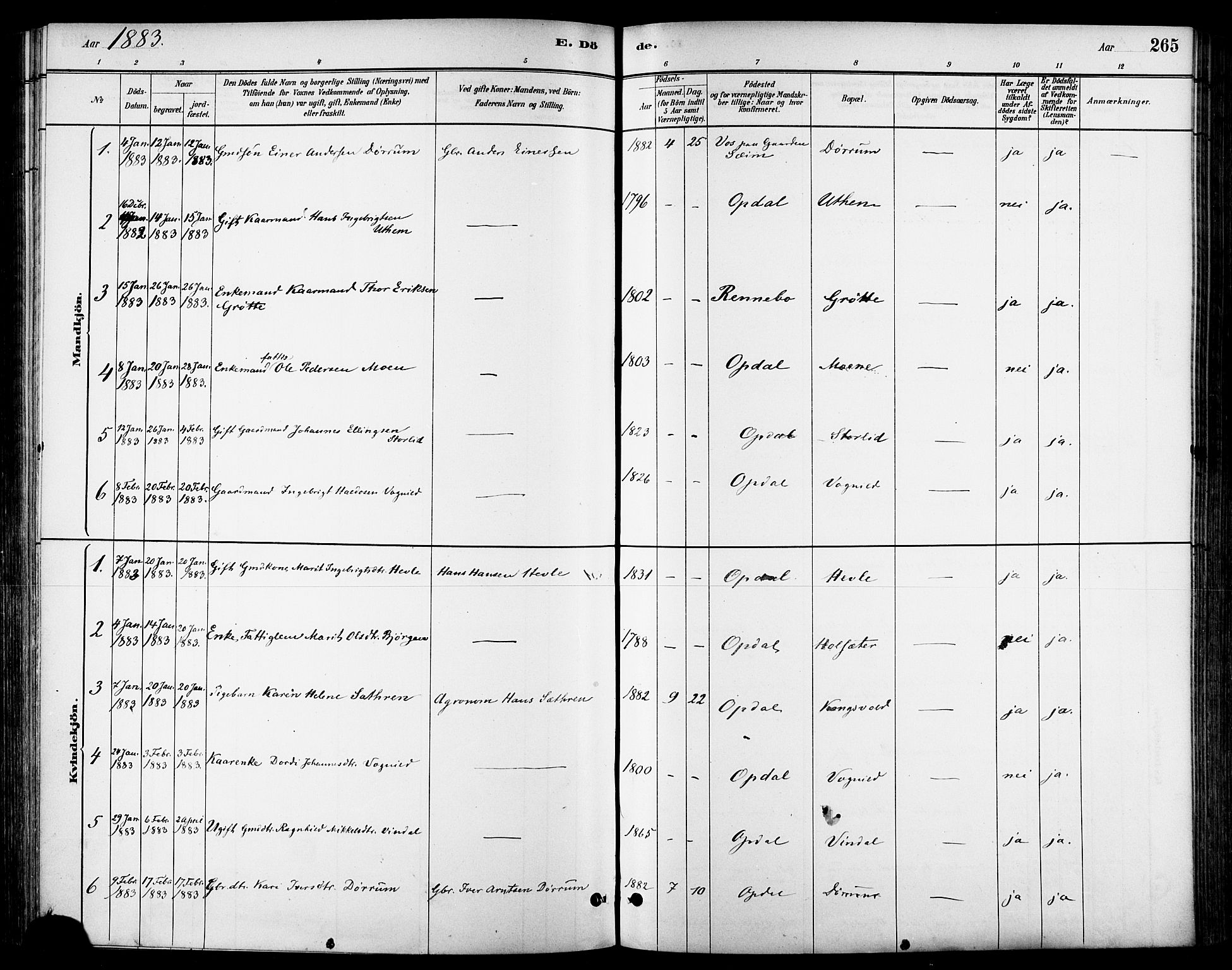 Ministerialprotokoller, klokkerbøker og fødselsregistre - Sør-Trøndelag, SAT/A-1456/678/L0901: Parish register (official) no. 678A10, 1881-1894, p. 265