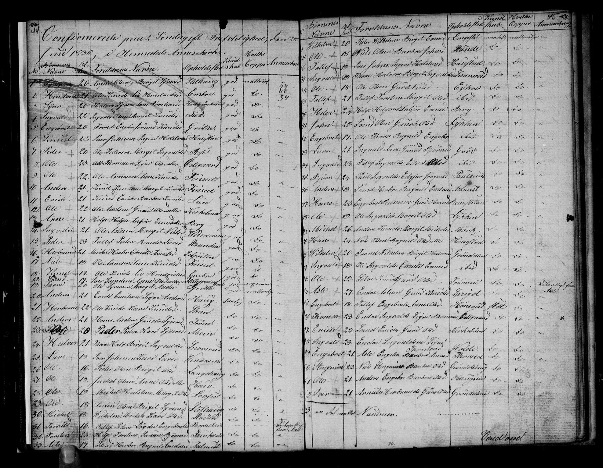 Gol kirkebøker, SAKO/A-226/G/Gb/L0001: Parish register (copy) no. II 1, 1831-1838, p. 44-45