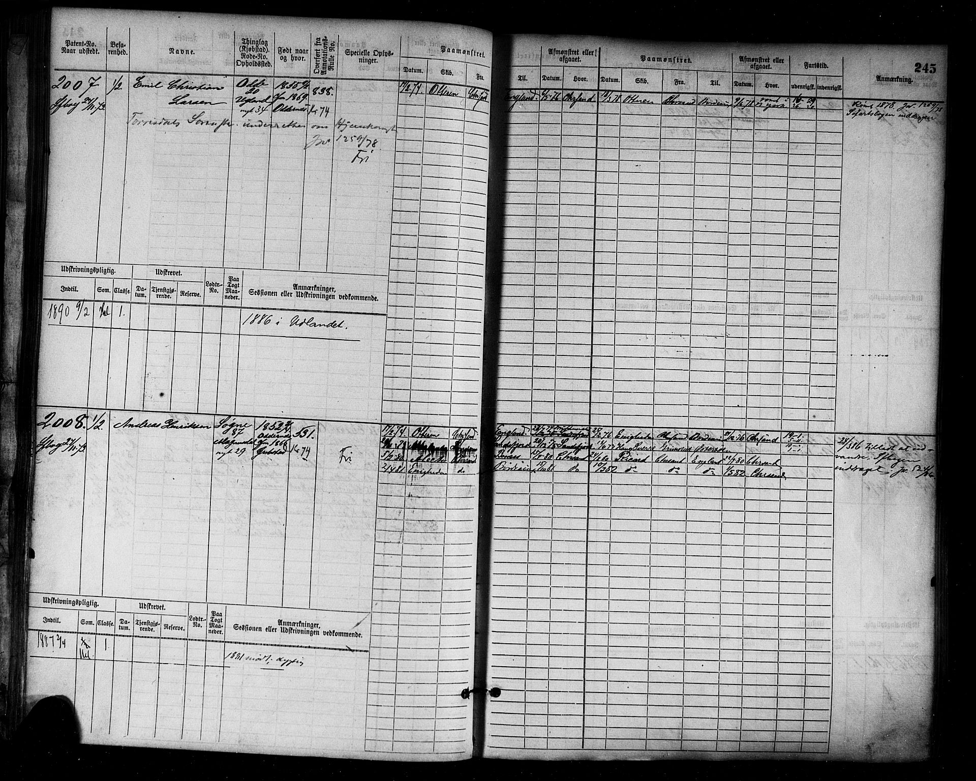 Kristiansand mønstringskrets, AV/SAK-2031-0015/F/Fb/L0005: Hovedrulle nr 1521-2283, I-12, 1868-1915, p. 262