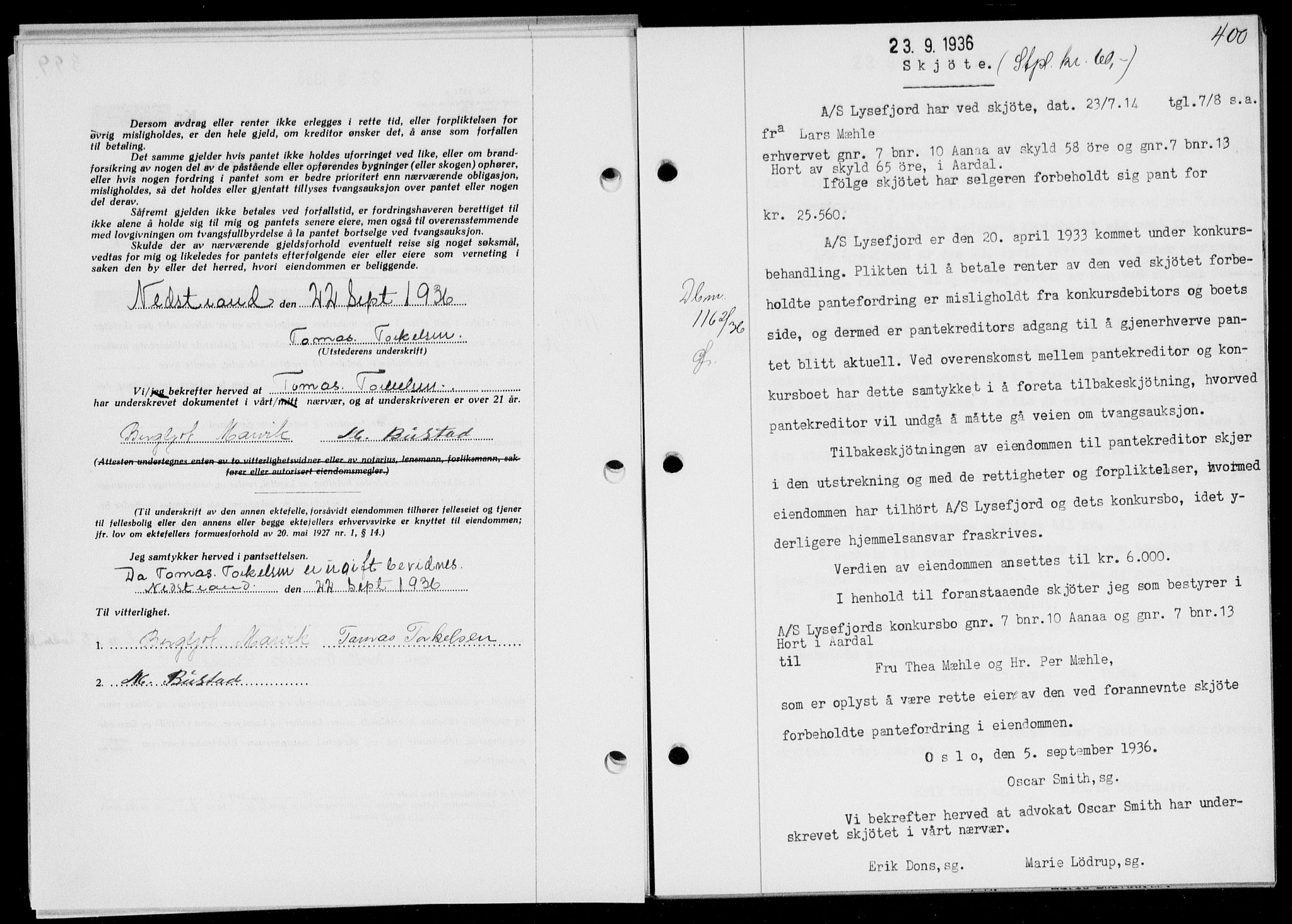 Ryfylke tingrett, SAST/A-100055/001/II/IIB/L0073: Mortgage book no. 52, 1936-1936, Diary no: : 1162/1936