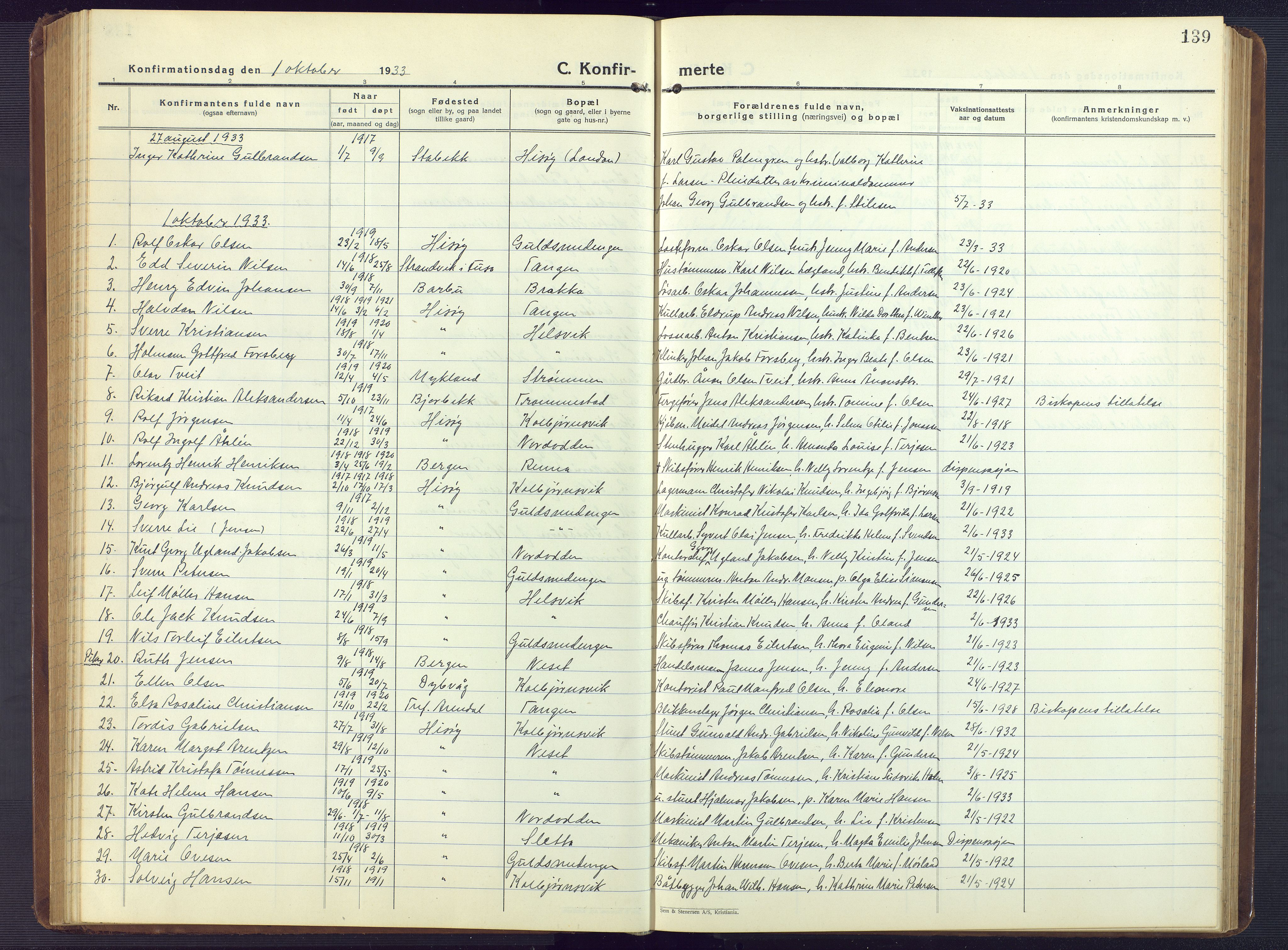 Hisøy sokneprestkontor, AV/SAK-1111-0020/F/Fb/L0005: Parish register (copy) no. B 5, 1924-1946, p. 139