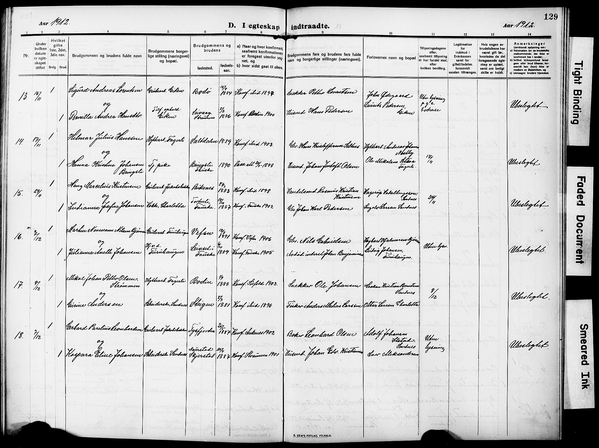 Ministerialprotokoller, klokkerbøker og fødselsregistre - Nordland, AV/SAT-A-1459/850/L0710: Parish register (official) no. 850A02, 1910-1920, p. 129