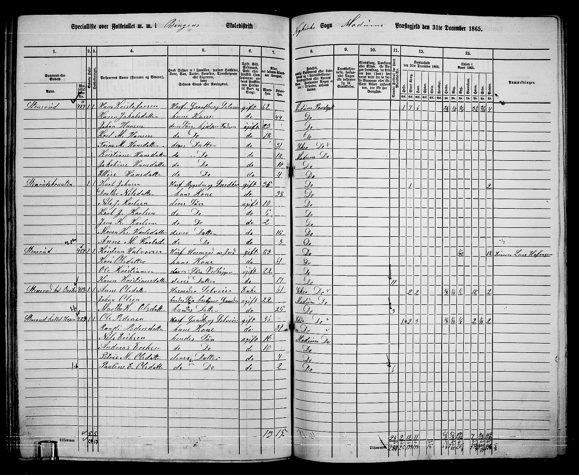 RA, 1865 census for Modum, 1865, p. 286