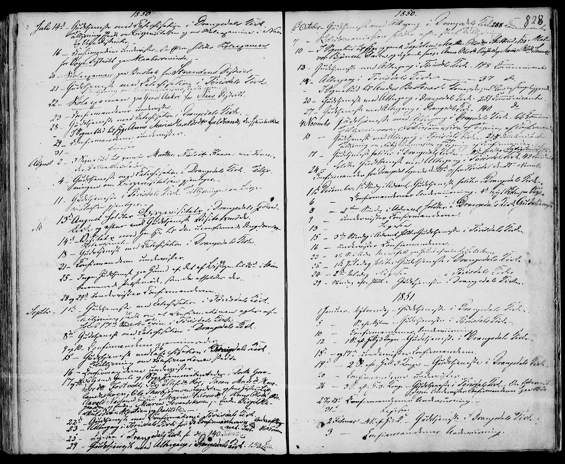 Drangedal kirkebøker, SAKO/A-258/F/Fa/L0007b: Parish register (official) no. 7b, 1837-1856, p. 828