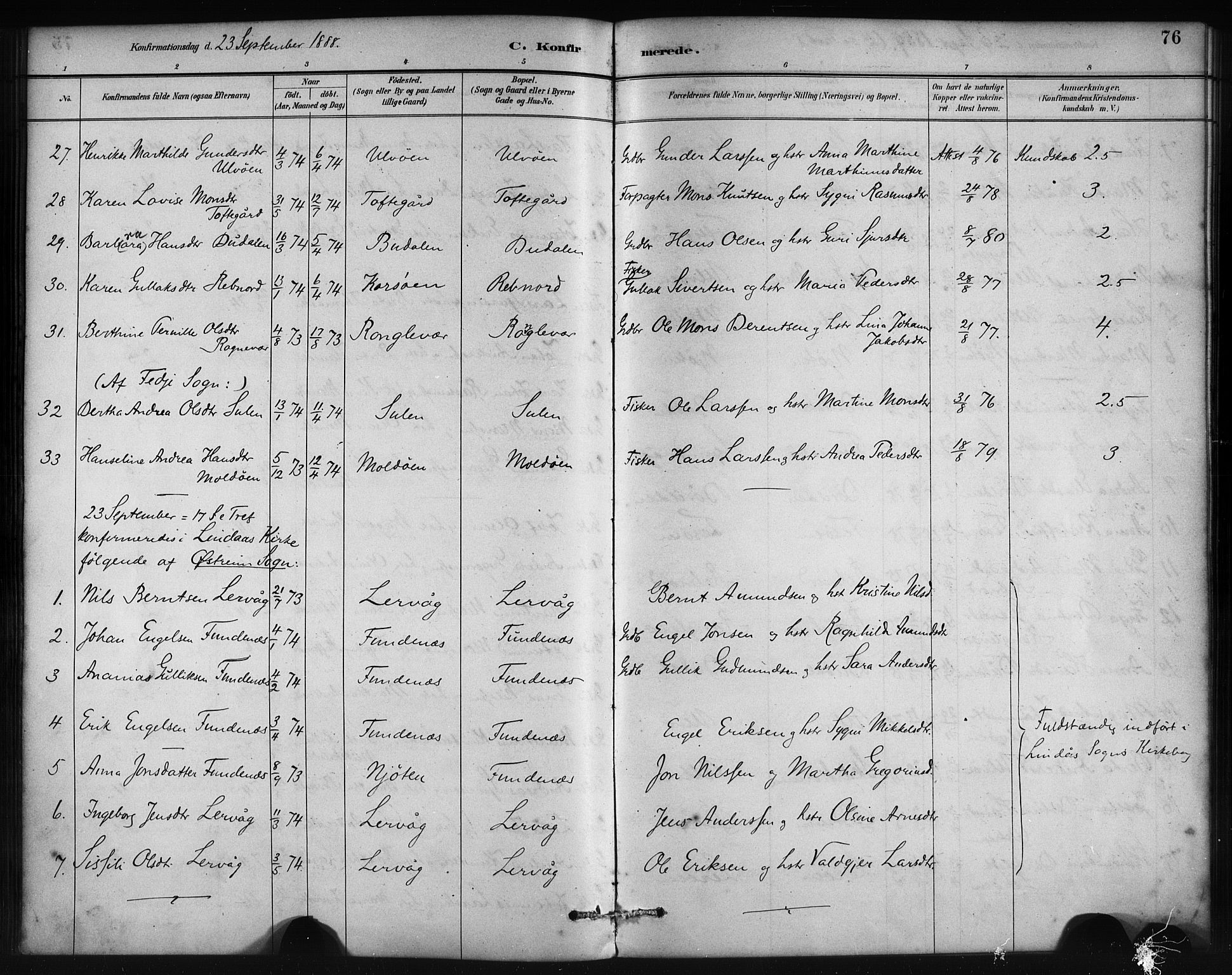 Lindås Sokneprestembete, AV/SAB-A-76701/H/Haa/Haac/L0001: Parish register (official) no. C 1, 1886-1896, p. 76