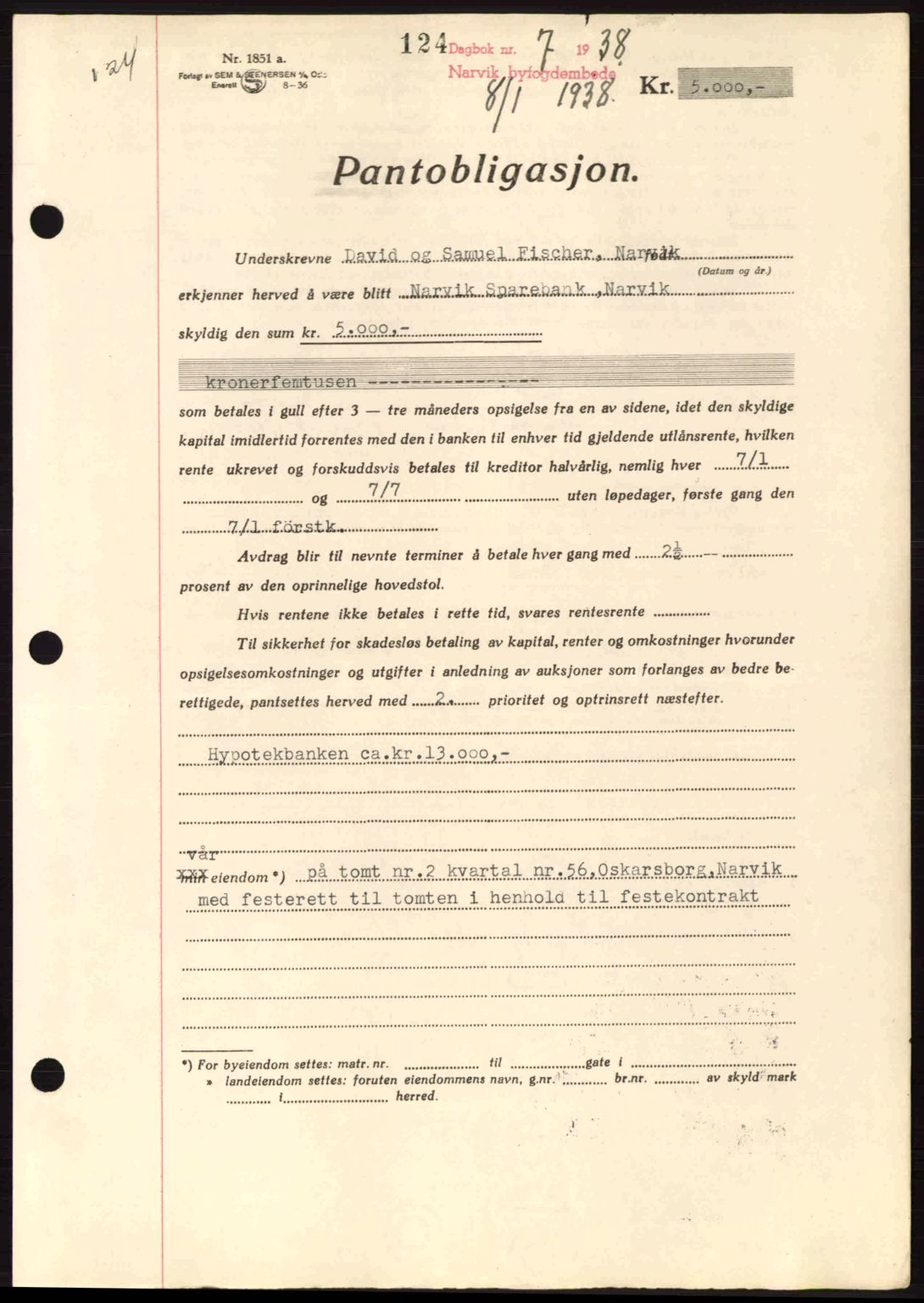 Narvik sorenskriveri, AV/SAT-A-0002/1/2/2C/2Ca: Mortgage book no. A15, 1937-1939, Diary no: : 7/1938