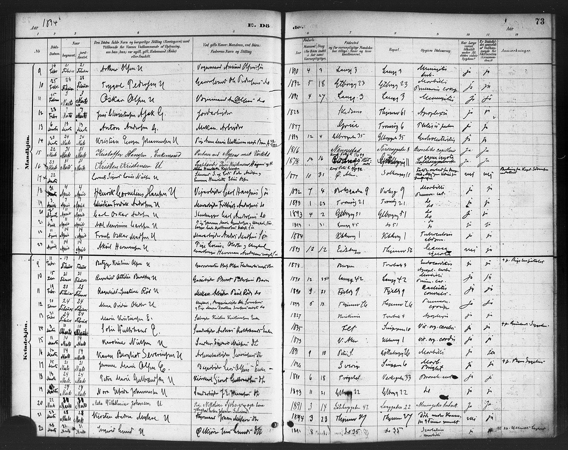 Petrus prestekontor Kirkebøker, AV/SAO-A-10872/F/Fa/L0003: Parish register (official) no. I 3, 1885-1903, p. 73