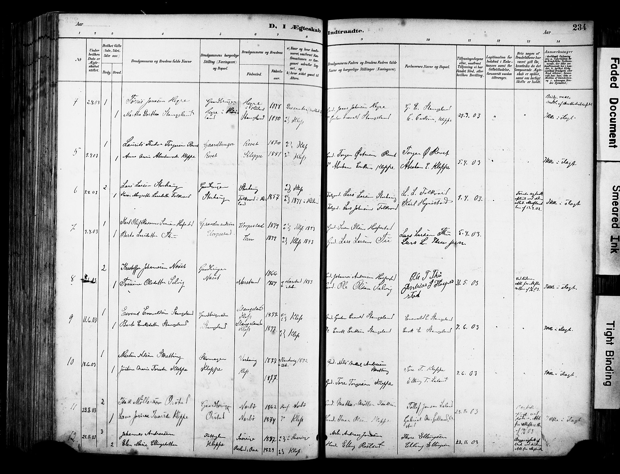 Klepp sokneprestkontor, SAST/A-101803/001/3/30BA/L0009: Parish register (official) no. A 7, 1886-1915, p. 234