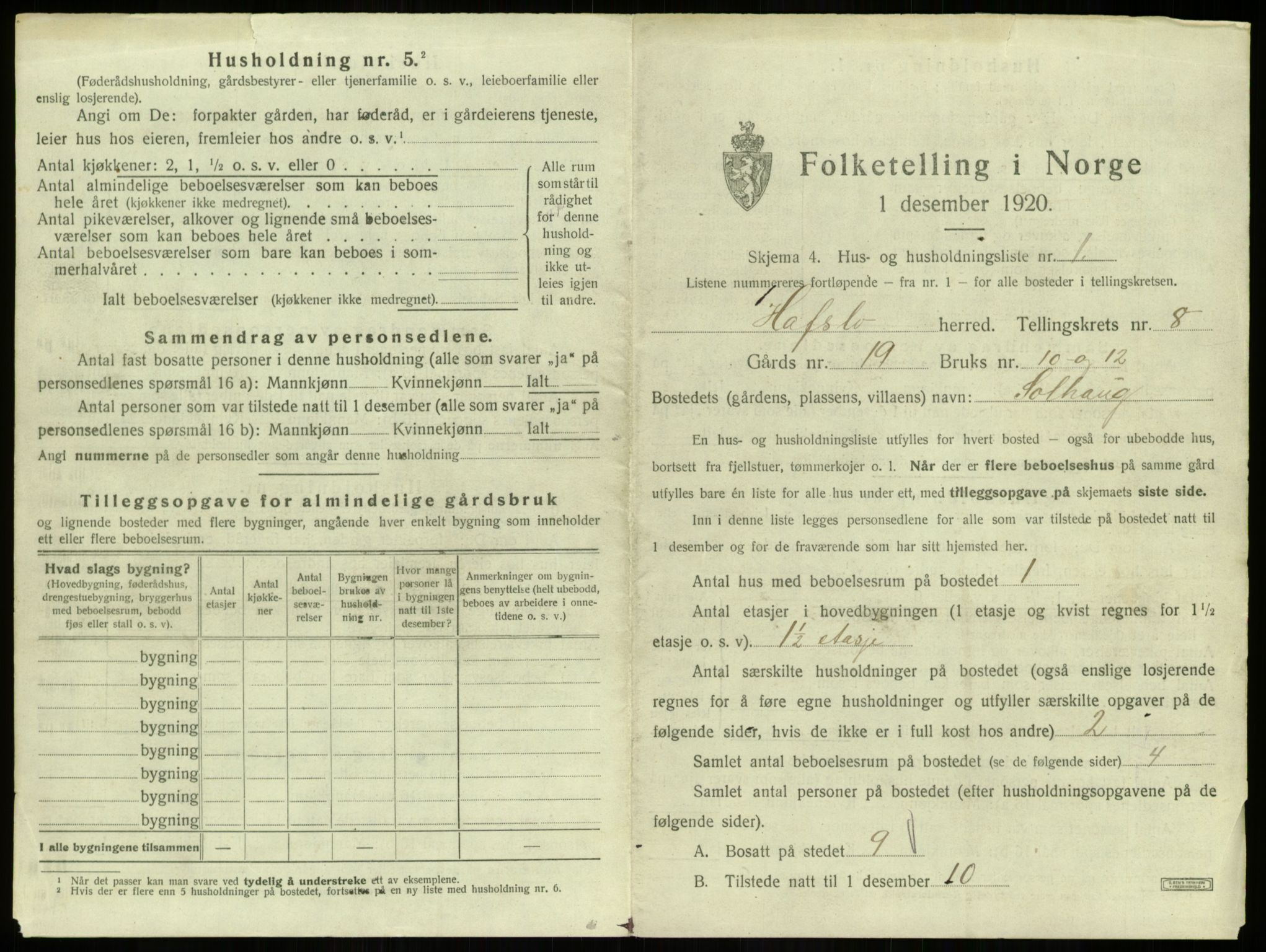 SAB, 1920 census for Hafslo, 1920, p. 867