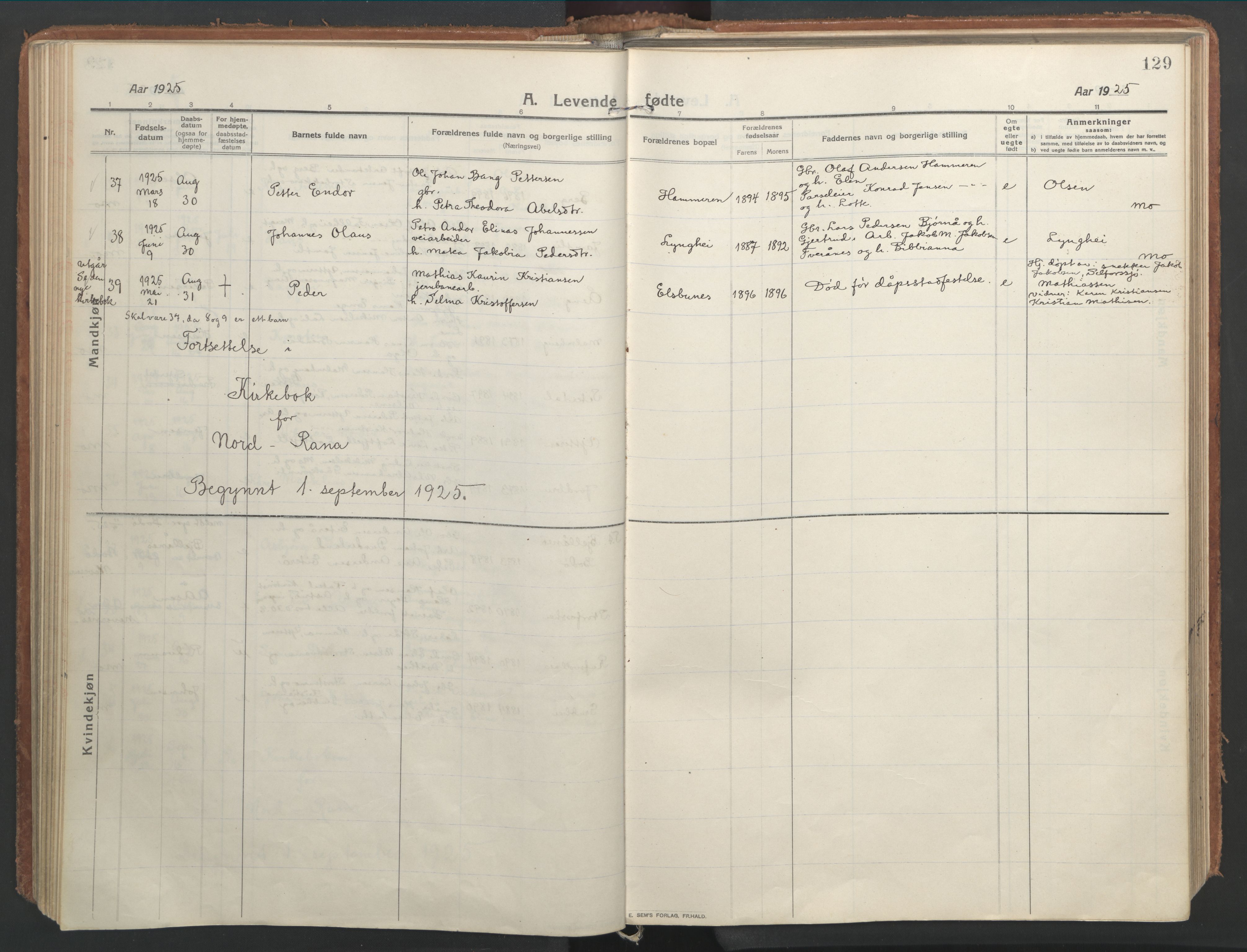 Ministerialprotokoller, klokkerbøker og fødselsregistre - Nordland, SAT/A-1459/827/L0404: Parish register (official) no. 827A16, 1912-1925, p. 129