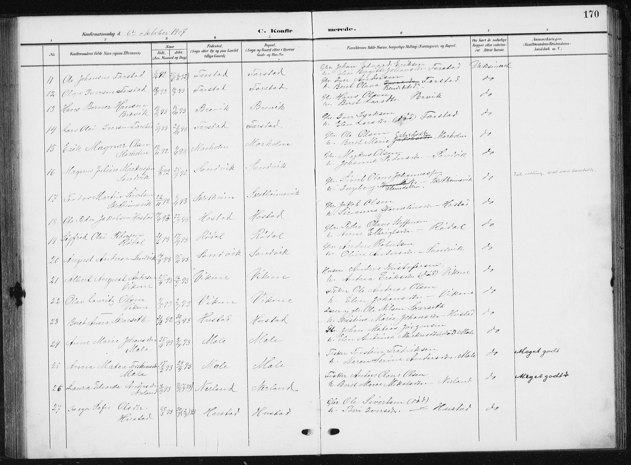 Ministerialprotokoller, klokkerbøker og fødselsregistre - Møre og Romsdal, AV/SAT-A-1454/567/L0784: Parish register (copy) no. 567C04, 1903-1938, p. 170