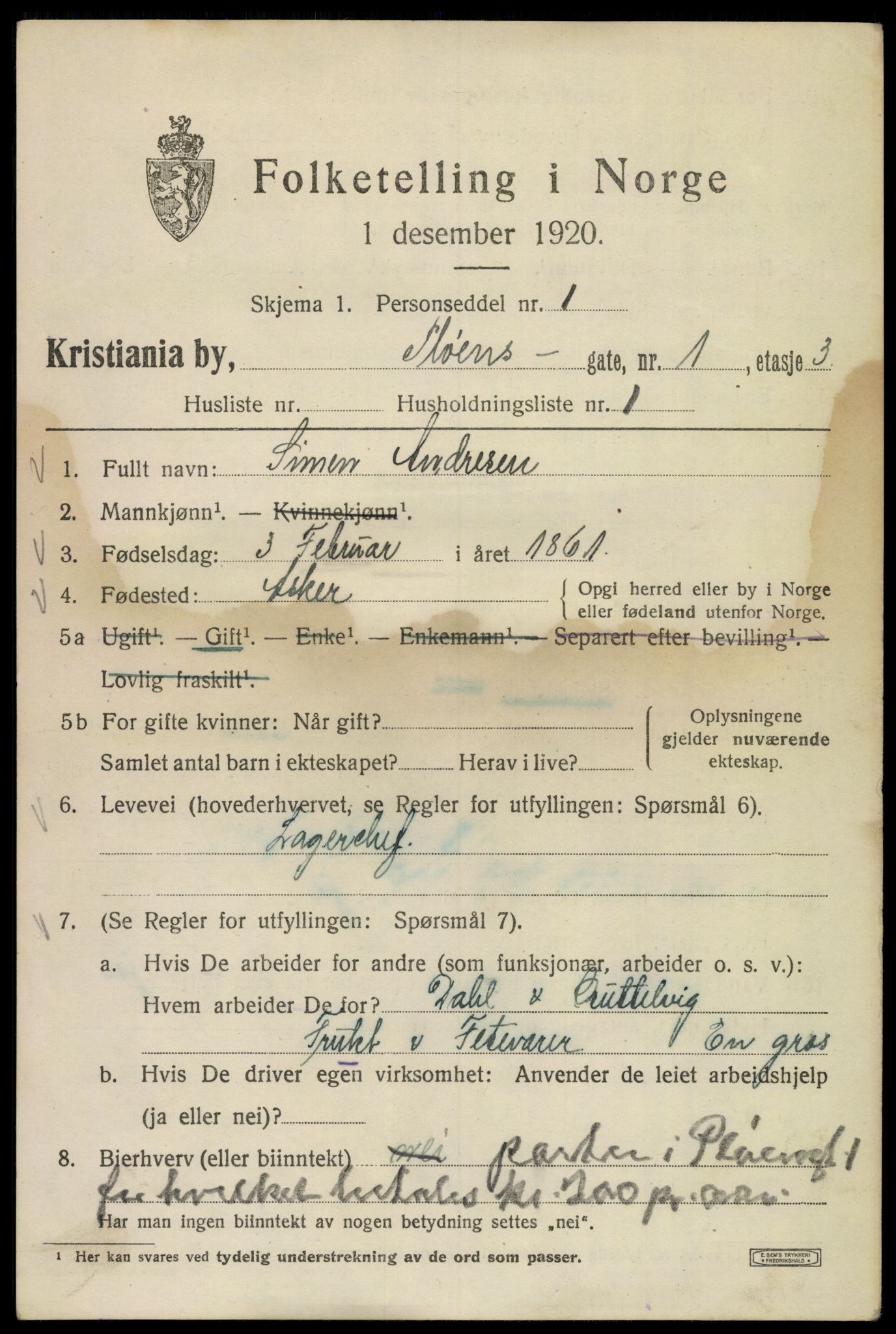 SAO, 1920 census for Kristiania, 1920, p. 456243