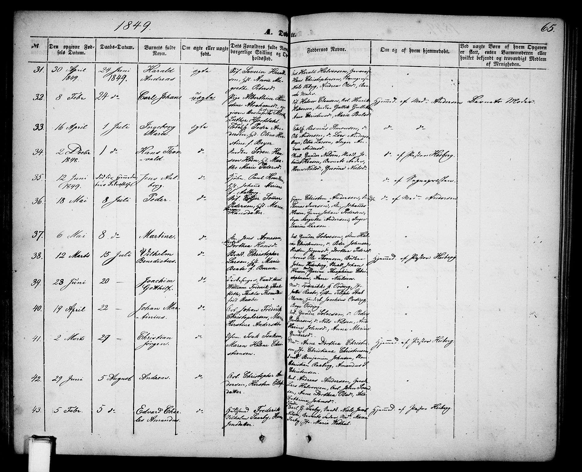 Skien kirkebøker, AV/SAKO-A-302/G/Ga/L0004: Parish register (copy) no. 4, 1843-1867, p. 65