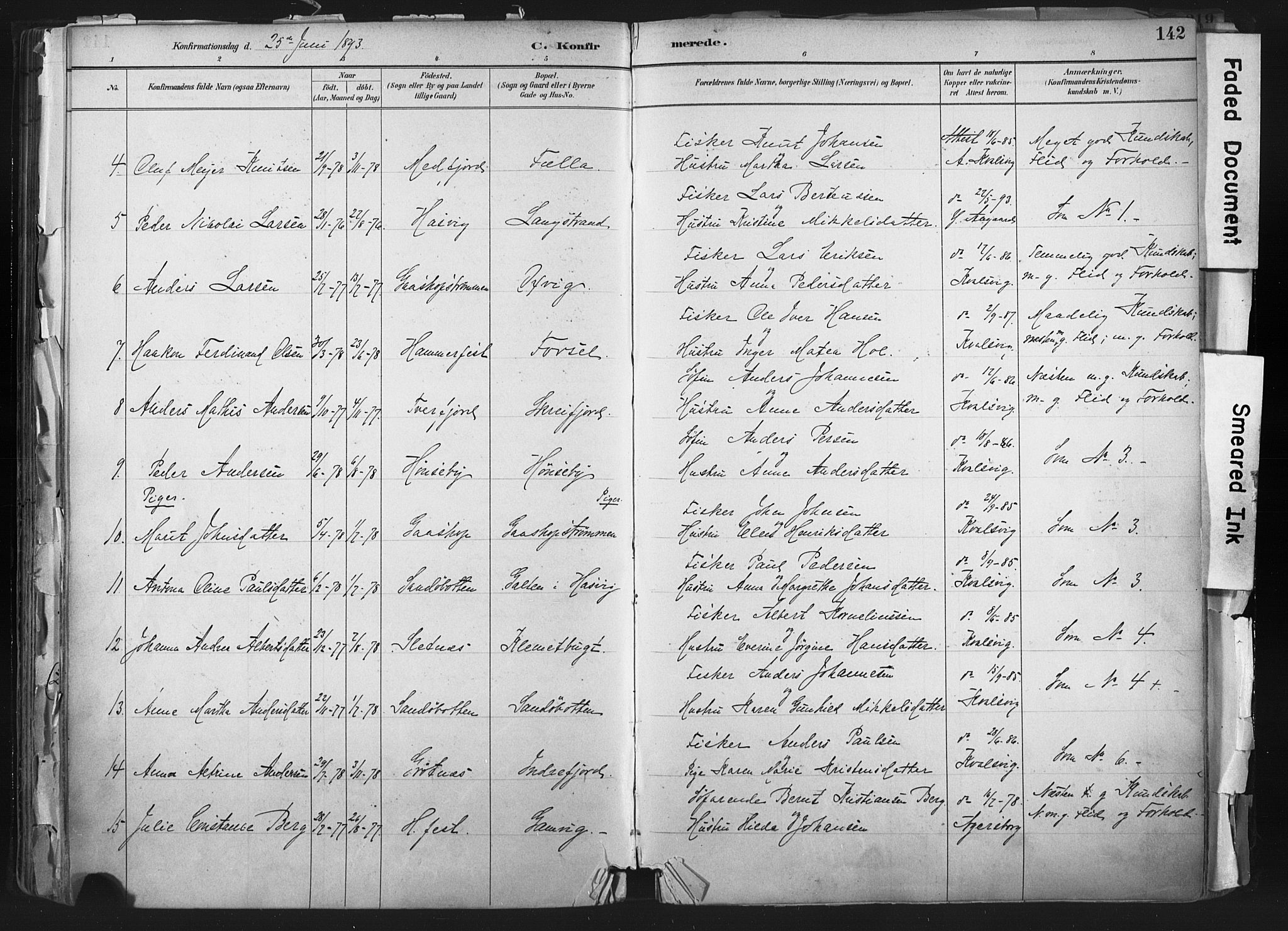 Hammerfest sokneprestkontor, SATØ/S-1347: Parish register (official) no. 11 /1, 1885-1897, p. 142