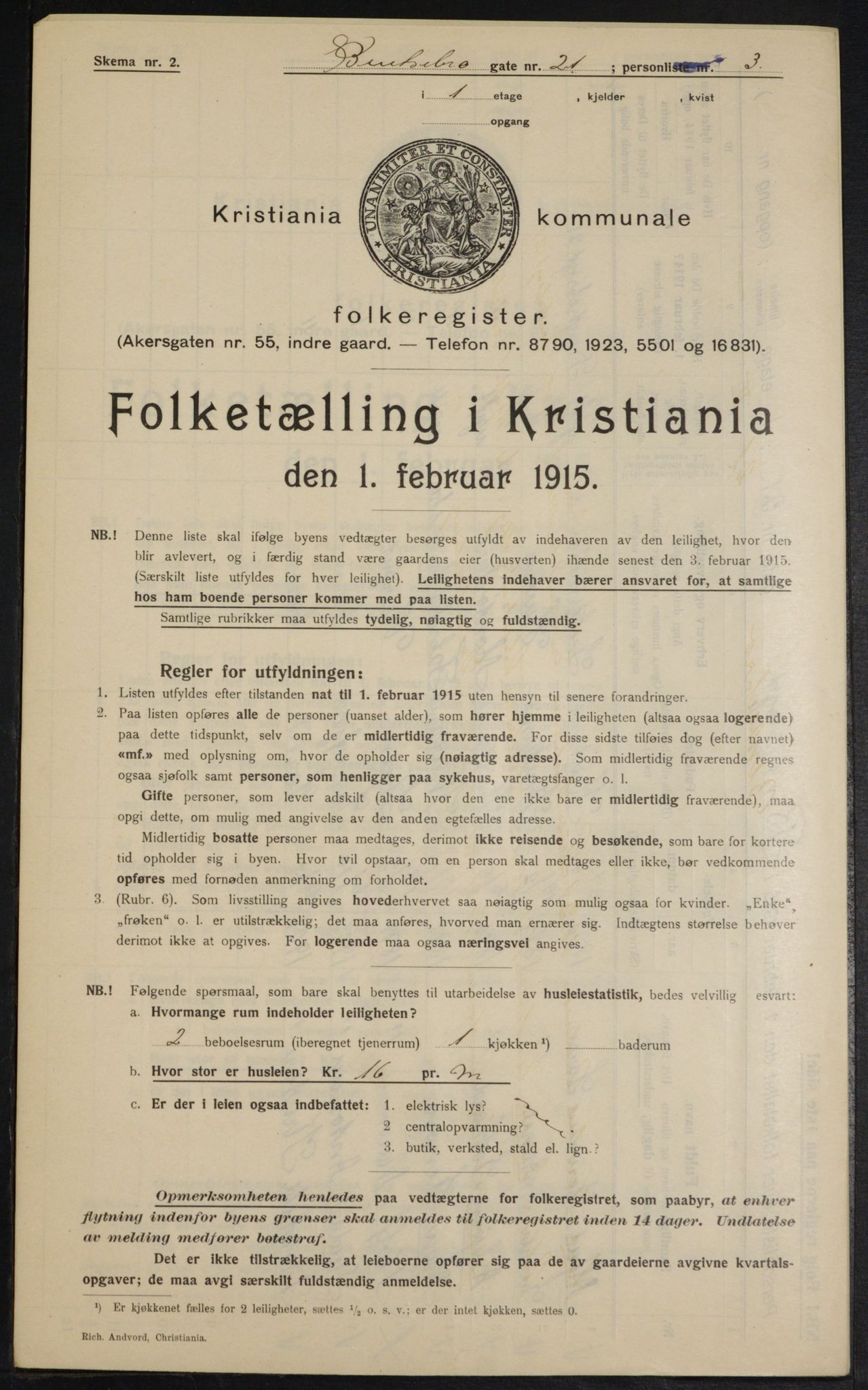 OBA, Municipal Census 1915 for Kristiania, 1915, p. 3541