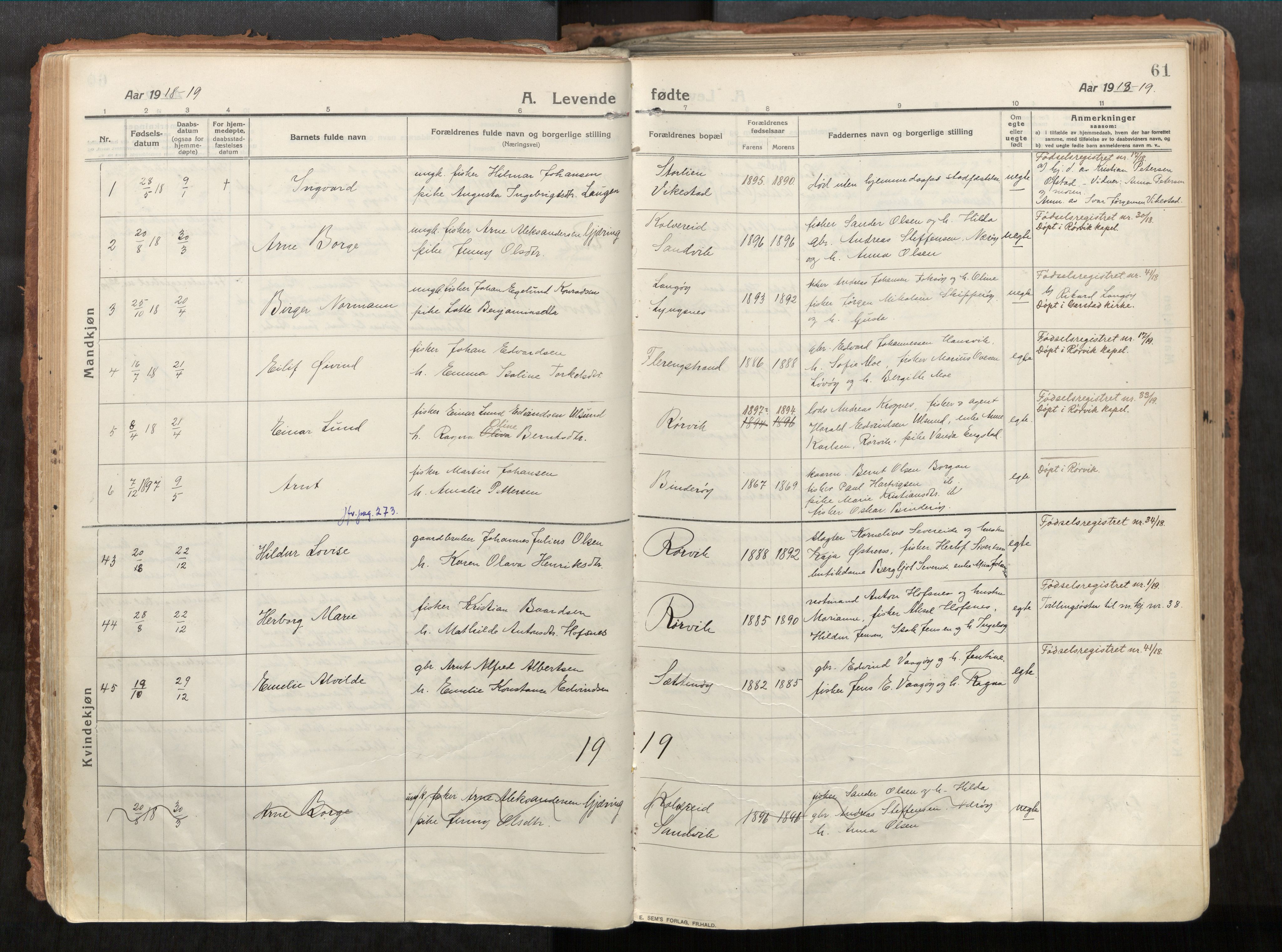 Vikna sokneprestkontor, AV/SAT-A-1173/1/I/I1/I1a/L0001: Parish register (official) no. 1, 1913-1934, p. 61