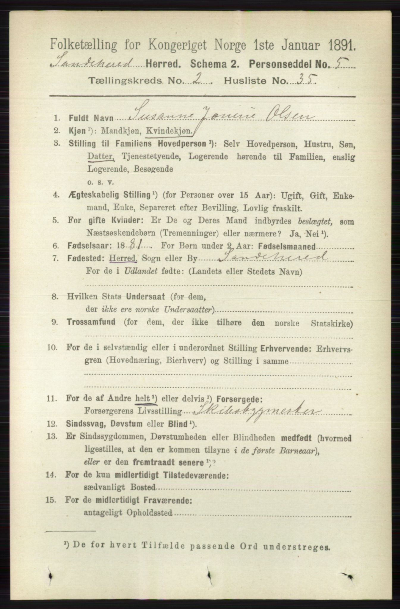 RA, 1891 census for 0724 Sandeherred, 1891, p. 1232