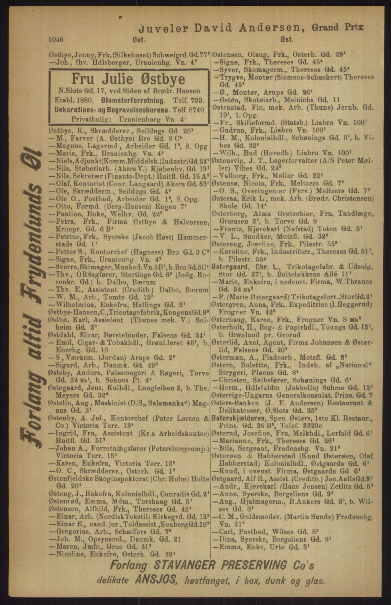 Kristiania/Oslo adressebok, PUBL/-, 1911, p. 1046