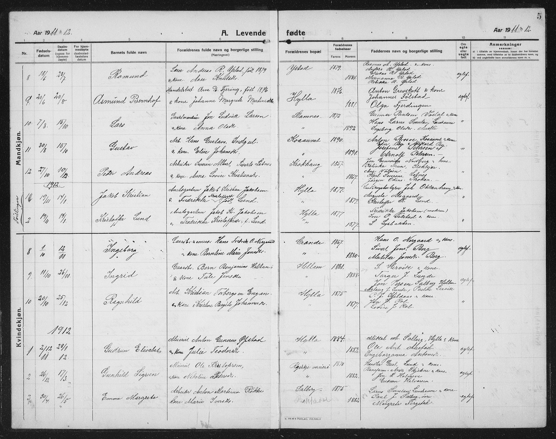 Ministerialprotokoller, klokkerbøker og fødselsregistre - Nord-Trøndelag, SAT/A-1458/731/L0312: Parish register (copy) no. 731C03, 1911-1935, p. 5