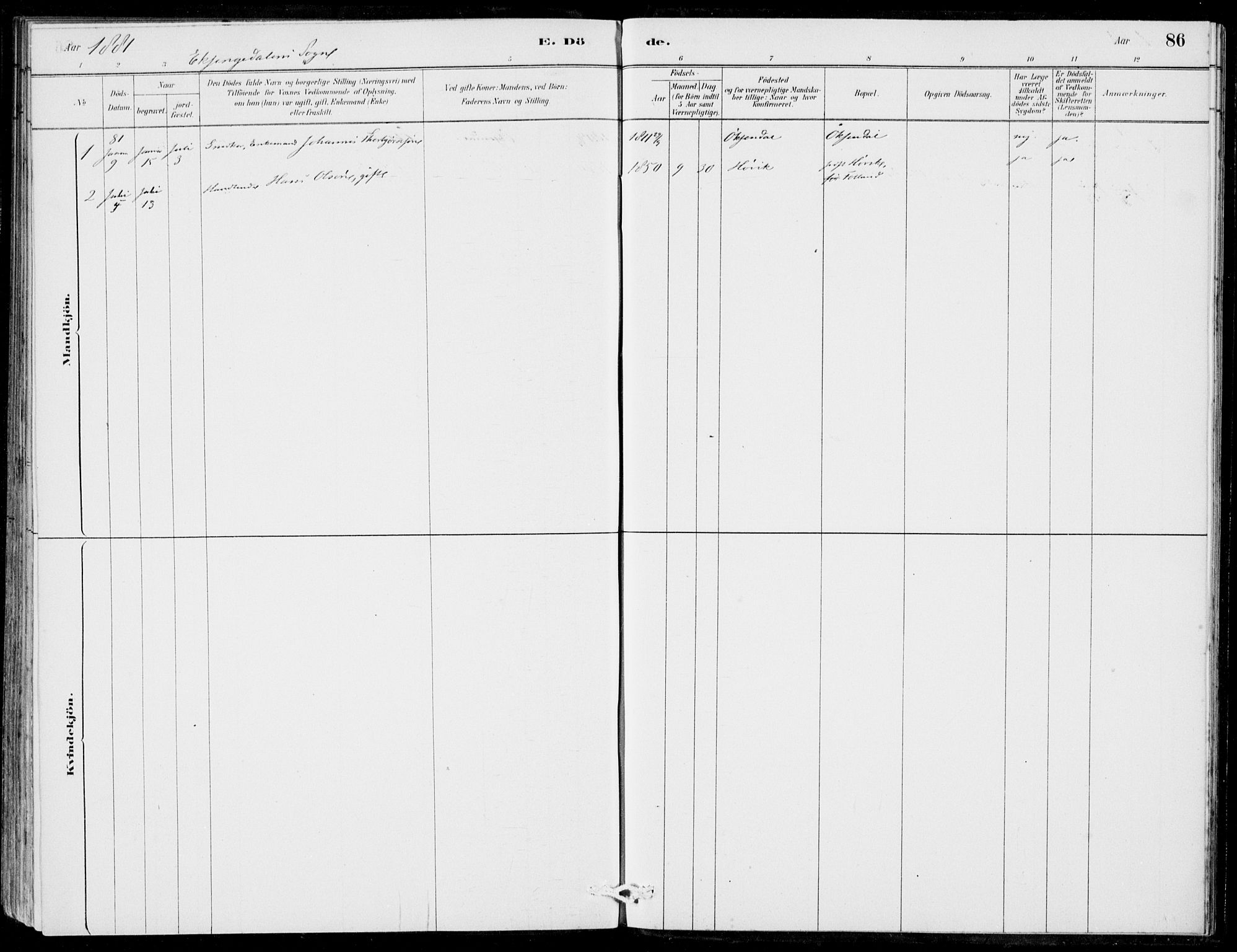 Hosanger sokneprestembete, SAB/A-75801/H/Haa: Parish register (official) no. C  1, 1880-1900, p. 86