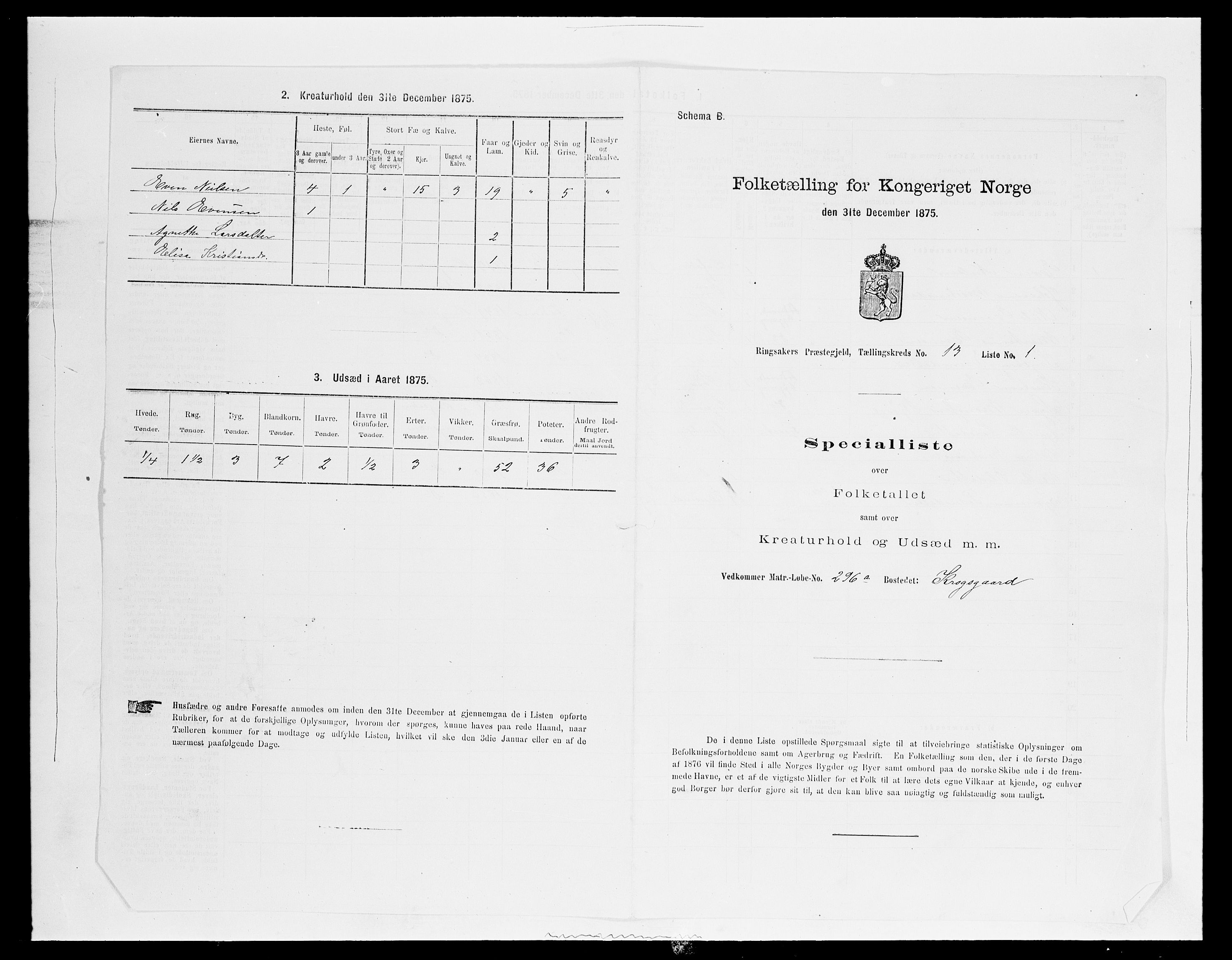 SAH, 1875 census for 0412P Ringsaker, 1875, p. 2609