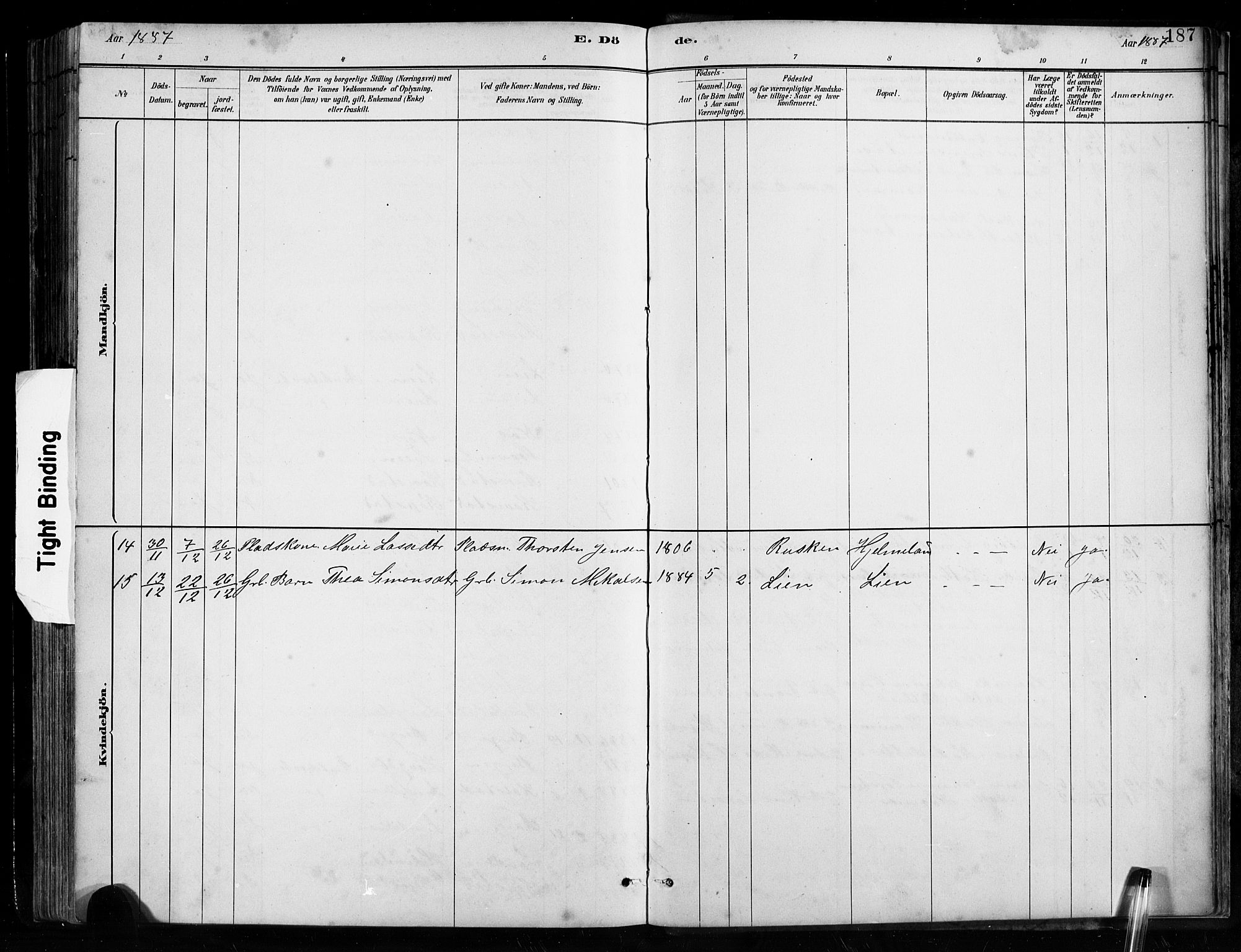 Gaular sokneprestembete, AV/SAB-A-80001/H/Hab: Parish register (copy) no. B 3, 1882-1913, p. 187