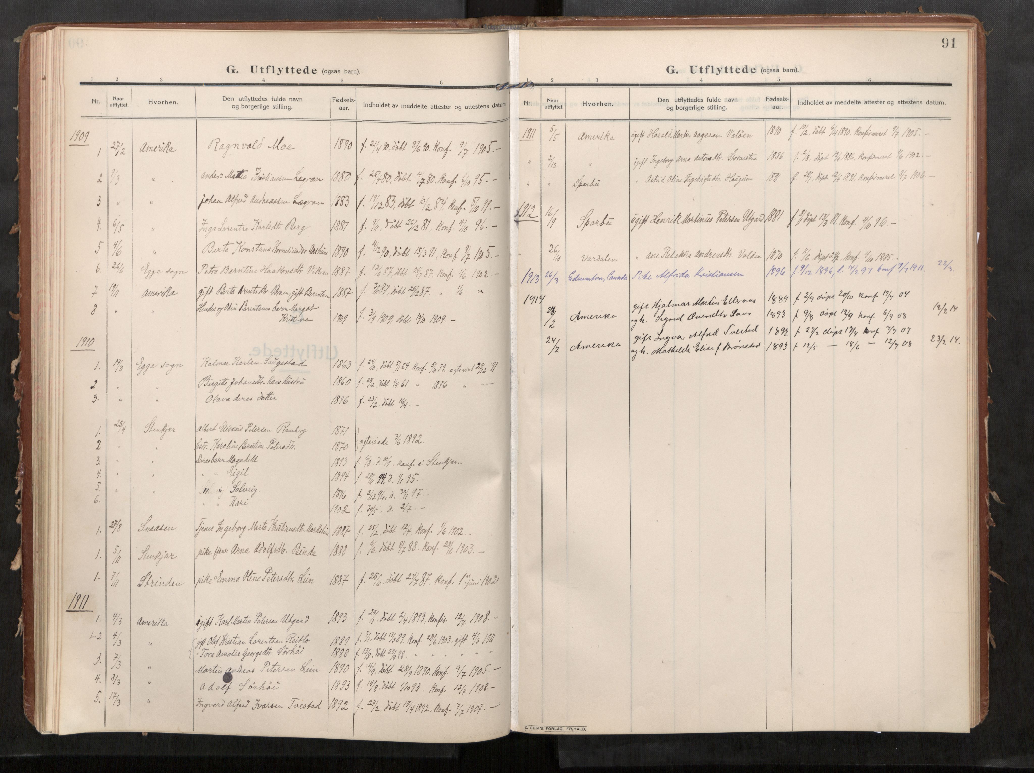 Stod sokneprestkontor, SAT/A-1164/1/I/I1/I1a/L0002: Parish register (official) no. 2, 1909-1922, p. 91