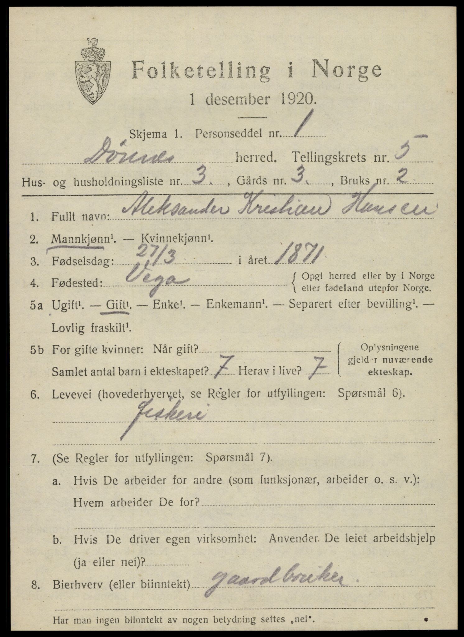 SAT, 1920 census for Dønnes, 1920, p. 2902