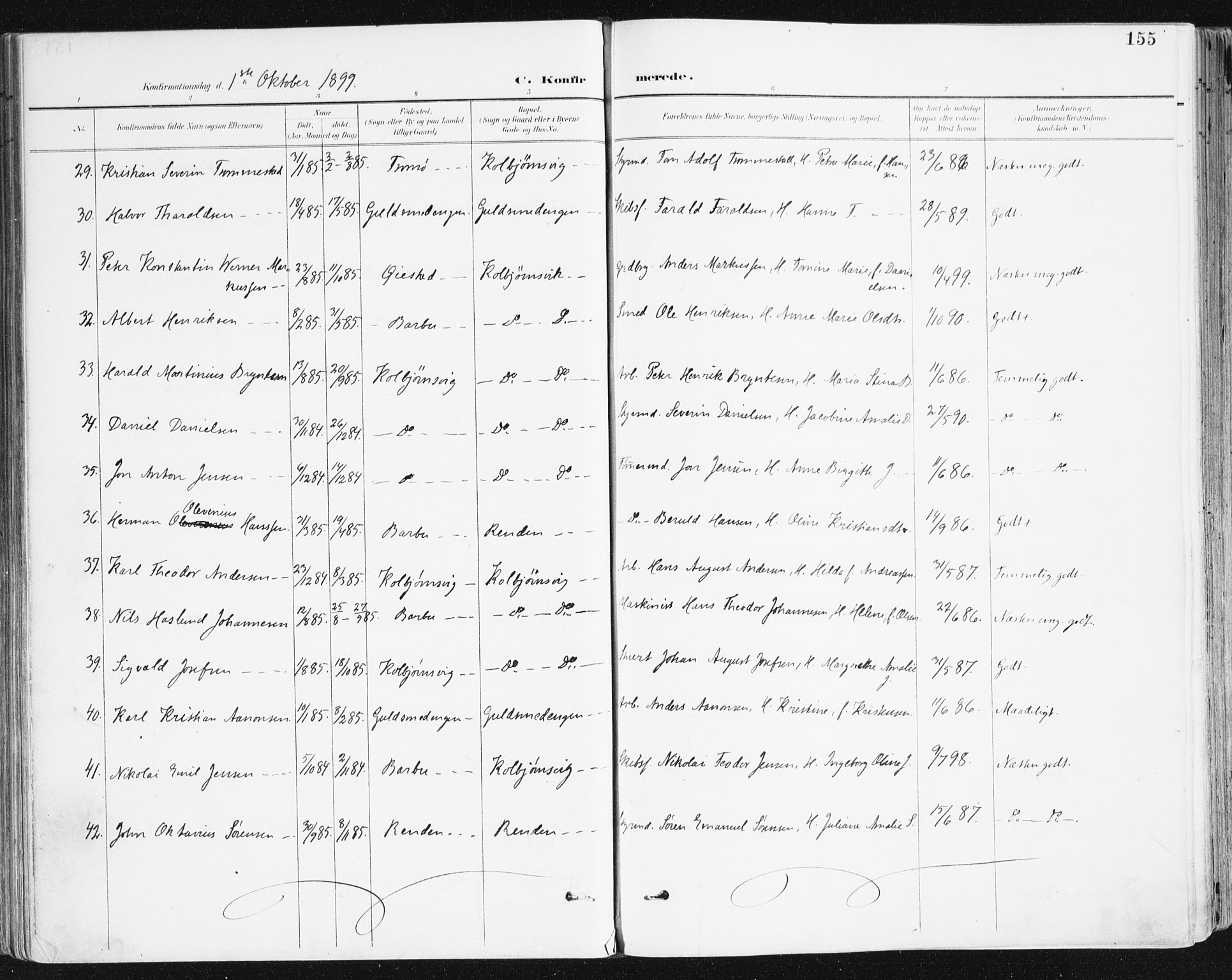 Hisøy sokneprestkontor, SAK/1111-0020/F/Fa/L0004: Parish register (official) no. A 4, 1895-1917, p. 155