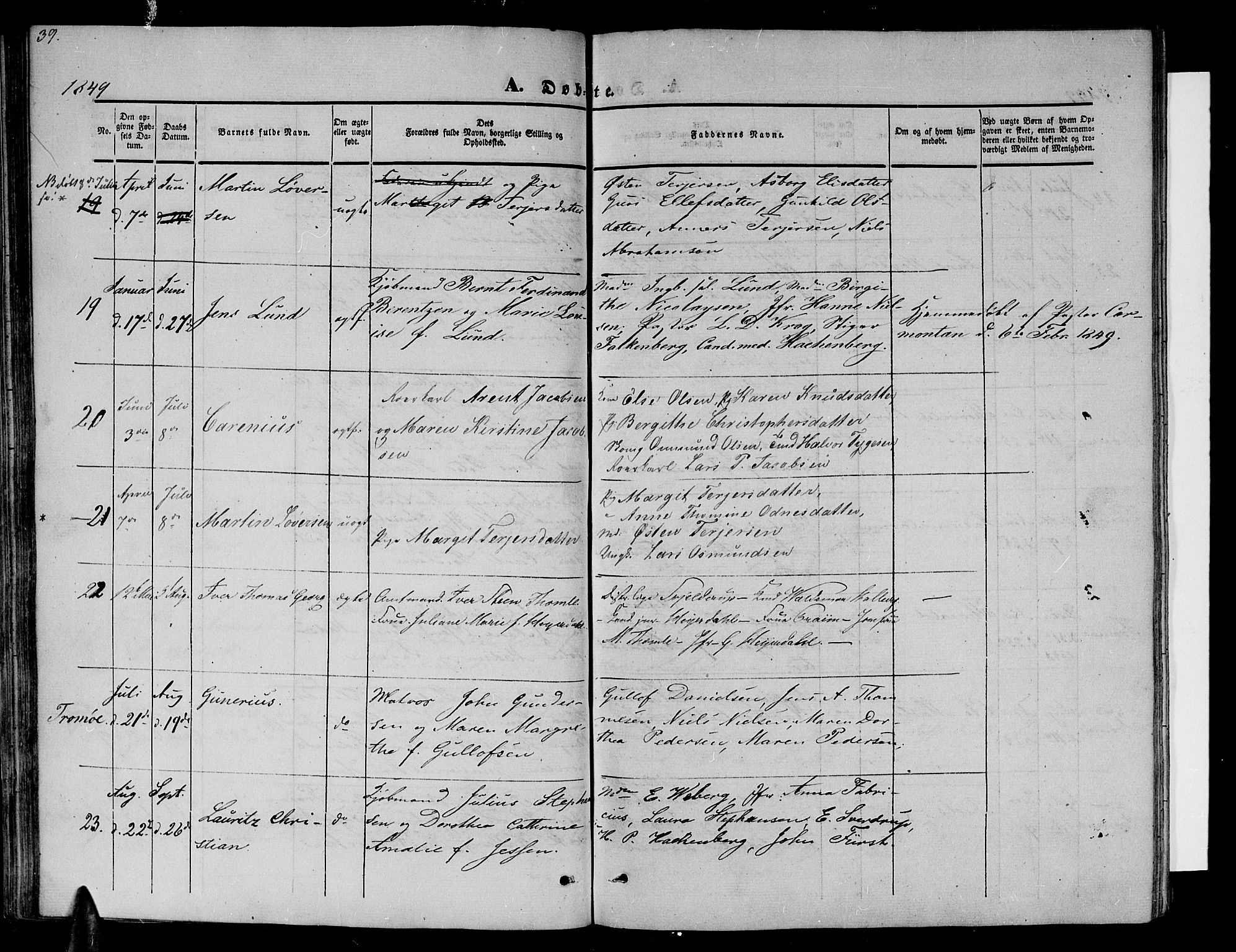 Arendal sokneprestkontor, Trefoldighet, AV/SAK-1111-0040/F/Fb/L0002: Parish register (copy) no. B 2, 1838-1860, p. 39