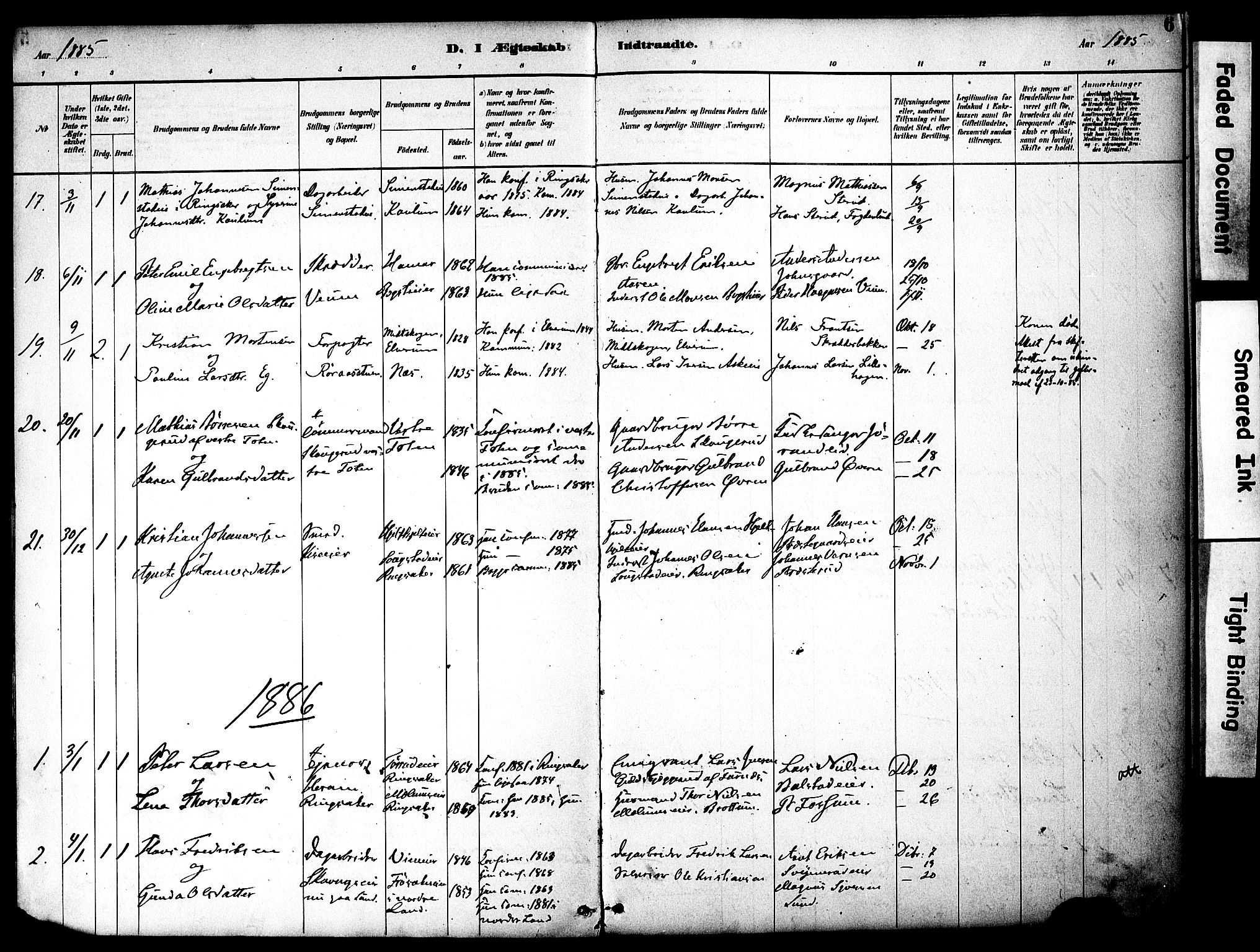 Nes prestekontor, Hedmark, SAH/PREST-020/K/Ka/L0008: Parish register (official) no. 8, 1883-1905, p. 6