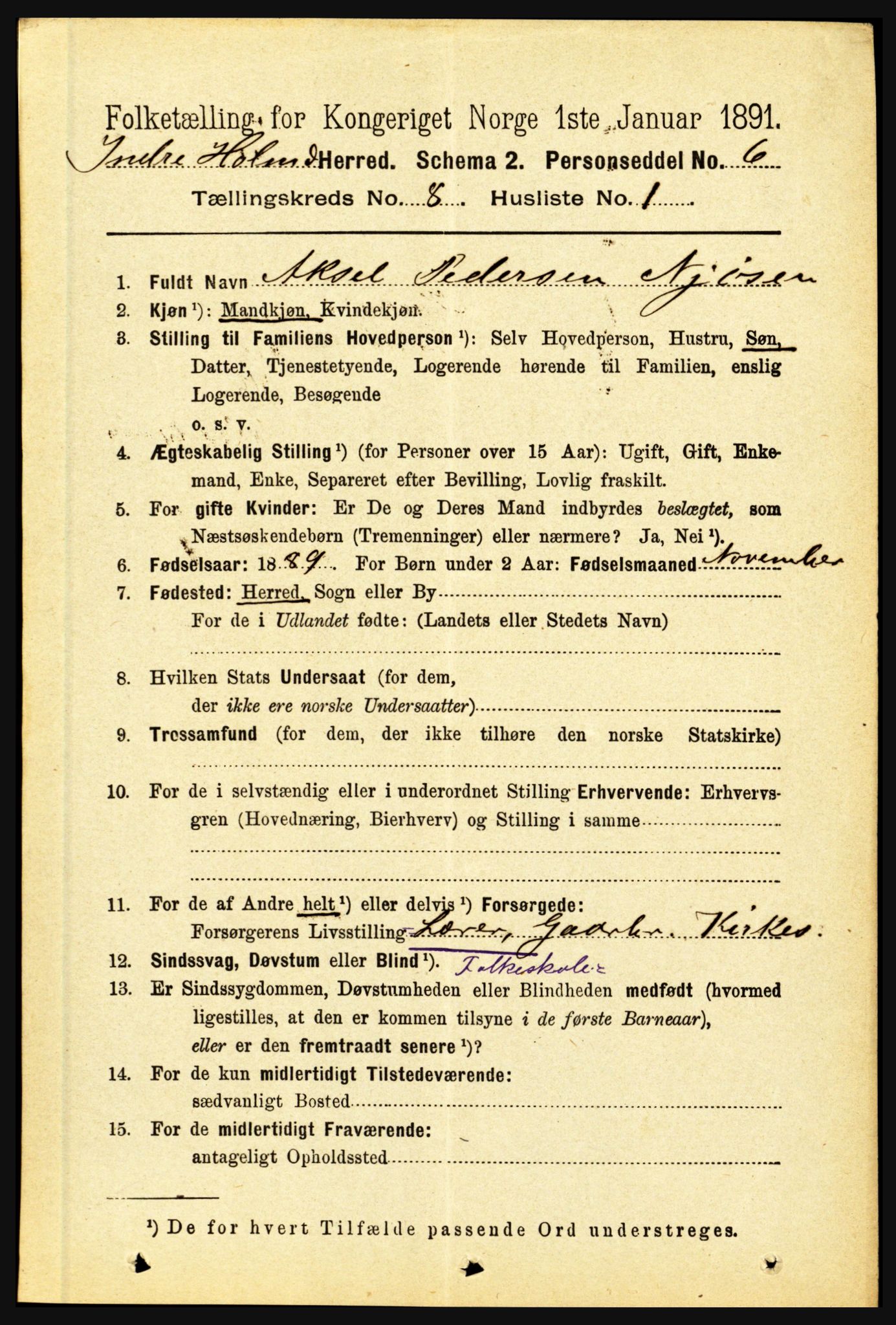 RA, 1891 census for 1430 Indre Holmedal, 1891, p. 3402